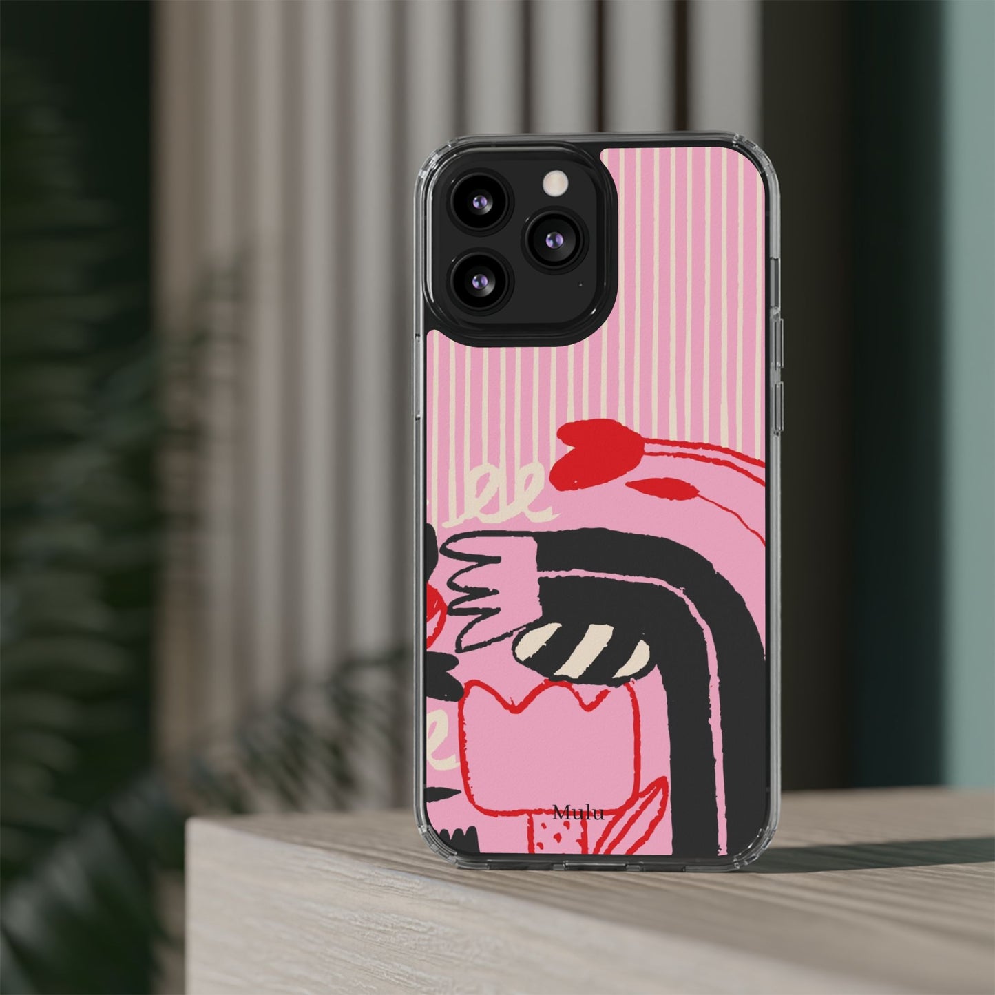 Clear Impact-Resistant Case — Pink Cute Heart Cartoon Design