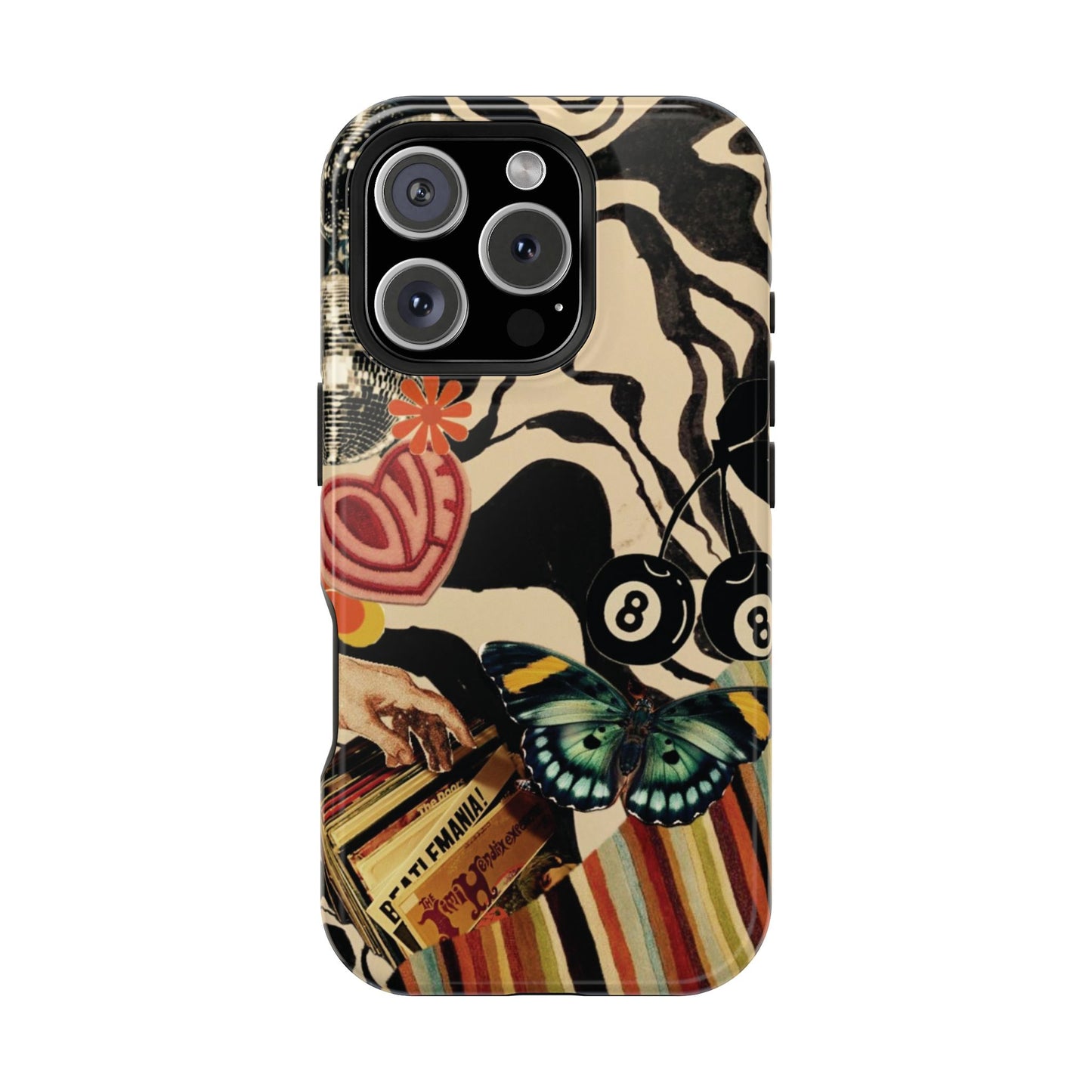 Phone Case — Retro Collage Magnetic Impact-Resistant Case with Butterfly & Zebra Print