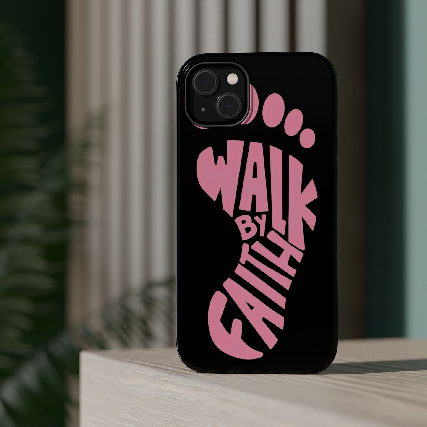 Phone Case — "Walk By Faith" Pink Footprint Magnetic Impact-Resistant Case
