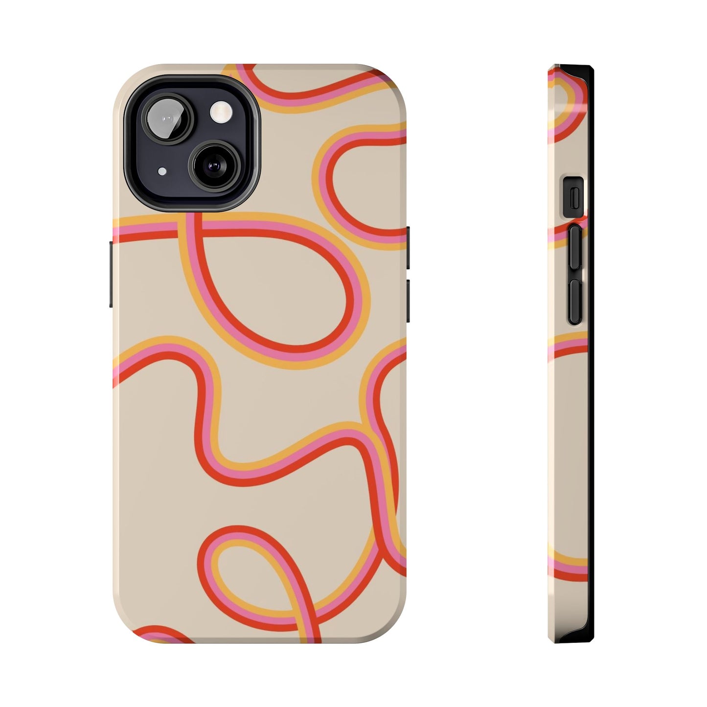 Retro Swirl Tough Phone Case — Beige Pink Orange Abstract Protection