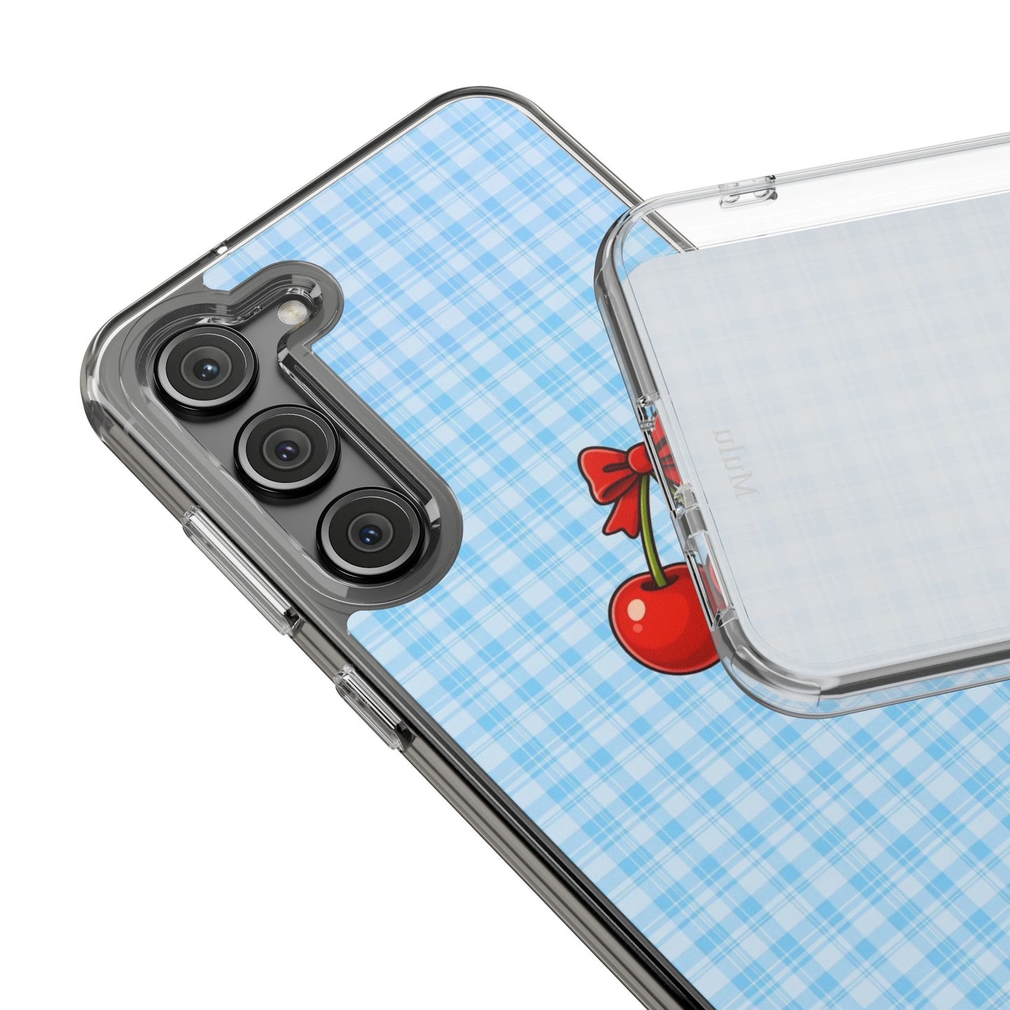 Clear Cherry Gingham Phone Case — Impact-Resistant Clear Case with Red Cherry Design
