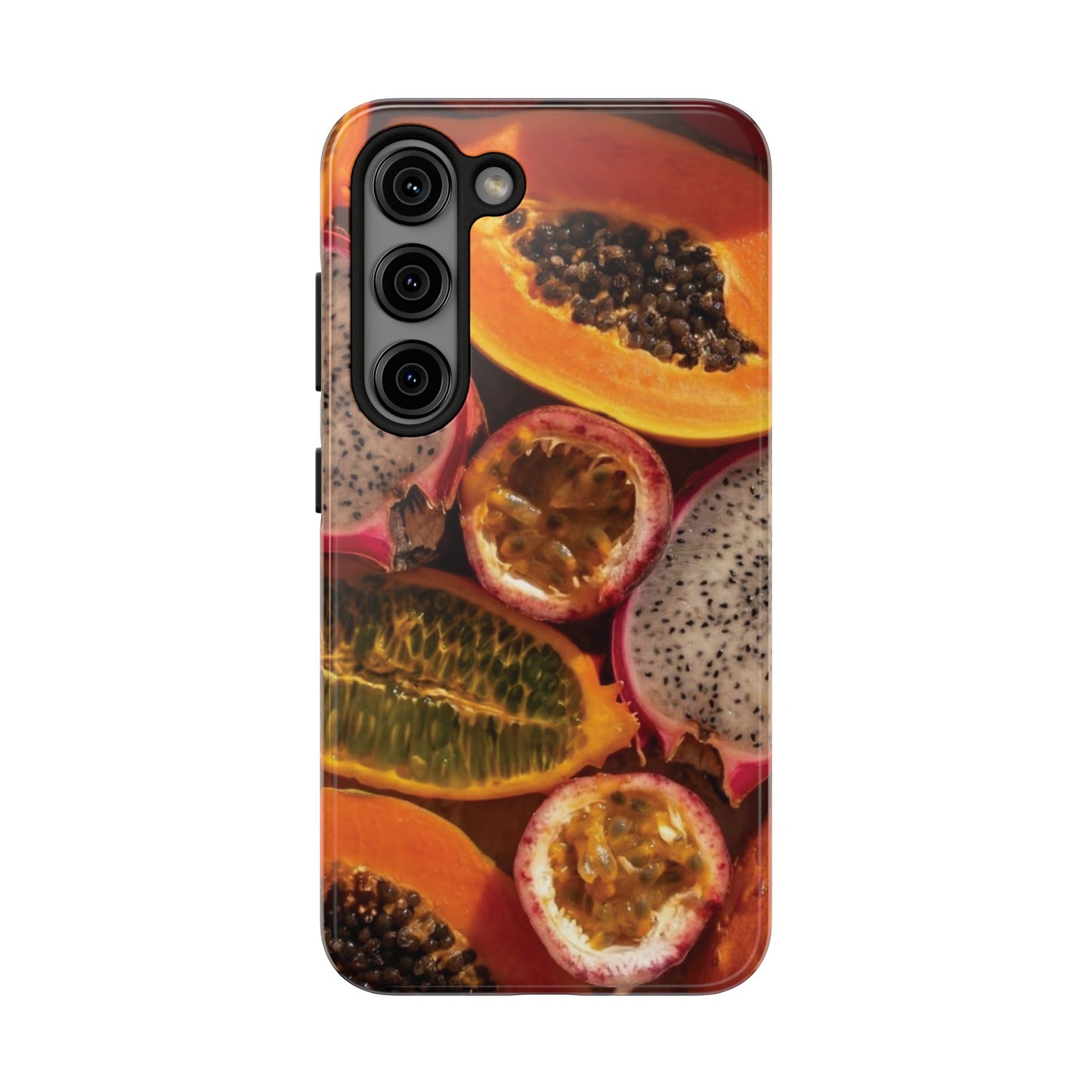 Tropical Fruit Tough Phone Case — Papaya & Dragon Fruit Design