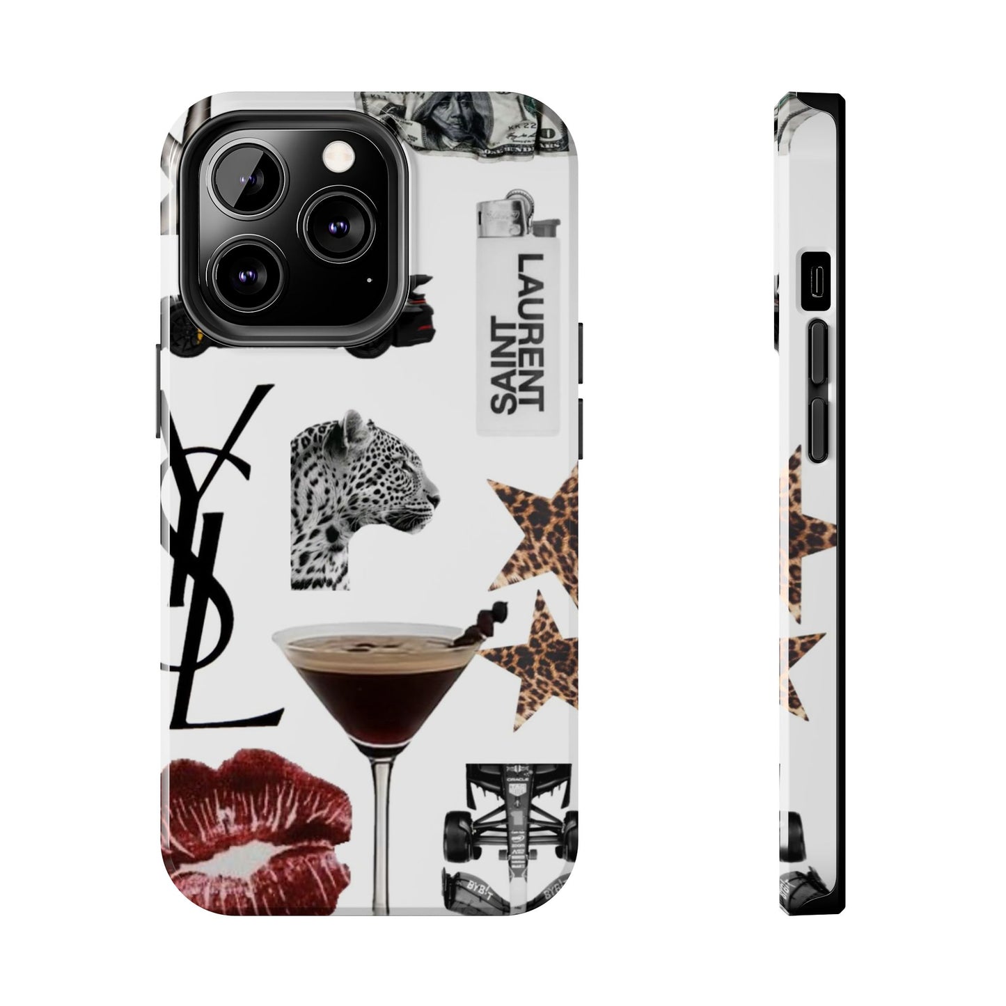 Tough Phone Case — Luxe Fashion Collage with Leopard, Martini & Kiss Print