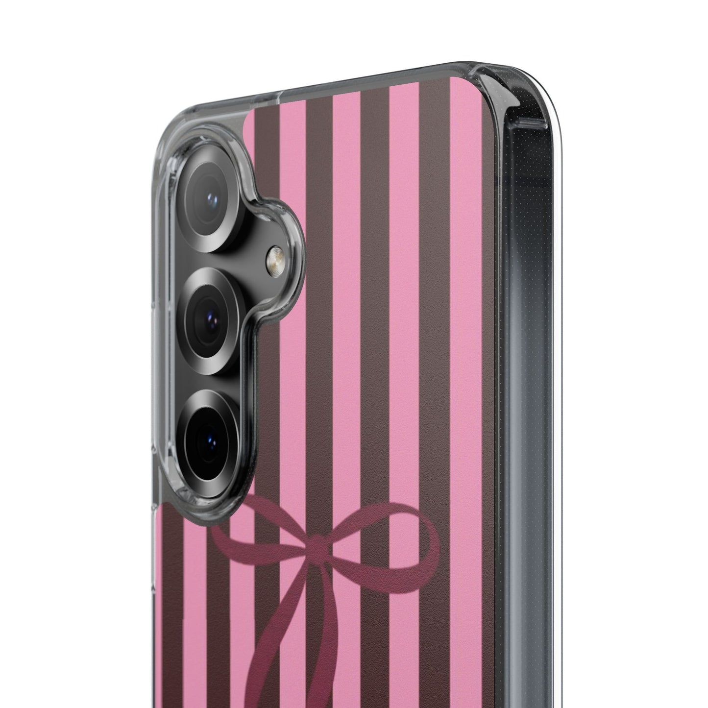 Pink Striped Ribbon Clear Impact-Resistant Phone Case