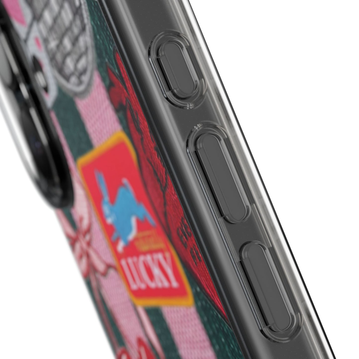 Clear Impact-Resistant Phone Case — Retro Patchwork Stickers (Lucky, Cherries, Silly Goose)