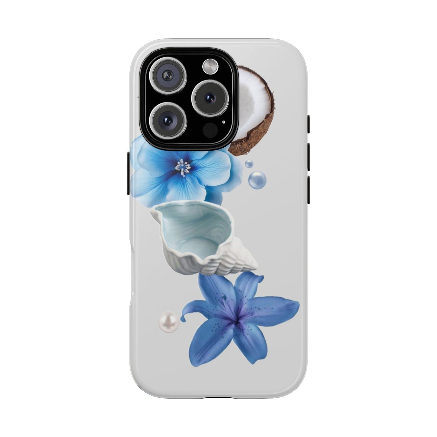 Tropical Blue Floral Phone Case — Coconut, Shell & Starfish Design
