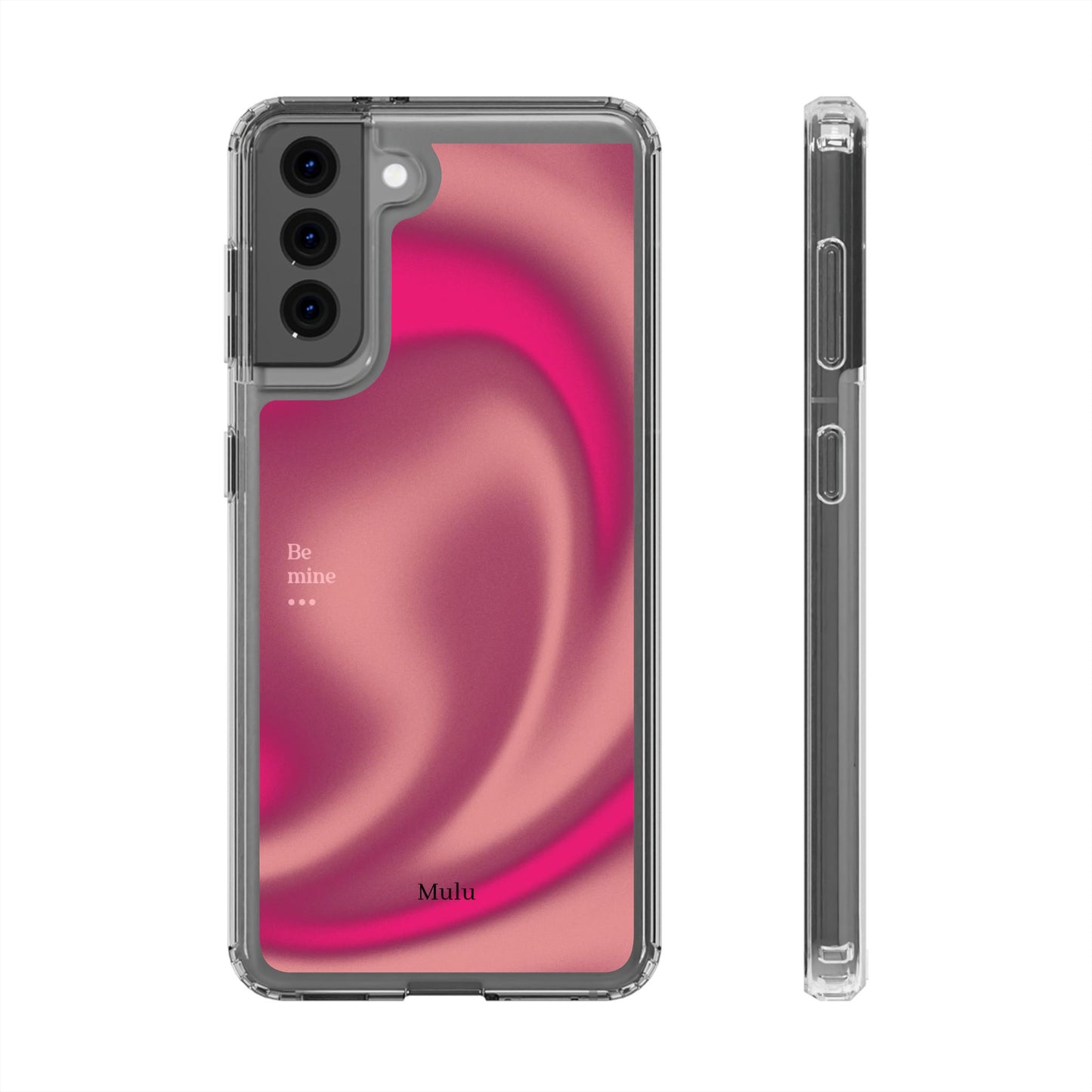 Clear Impact Phone Case — Pink Satin Swirl "Be mine" Design