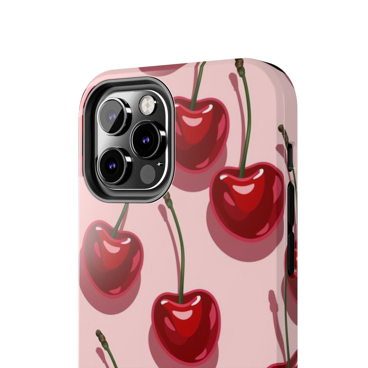 Cherry Pattern Tough Phone Case — Retro Pink Cherry Print Protective Phone Case