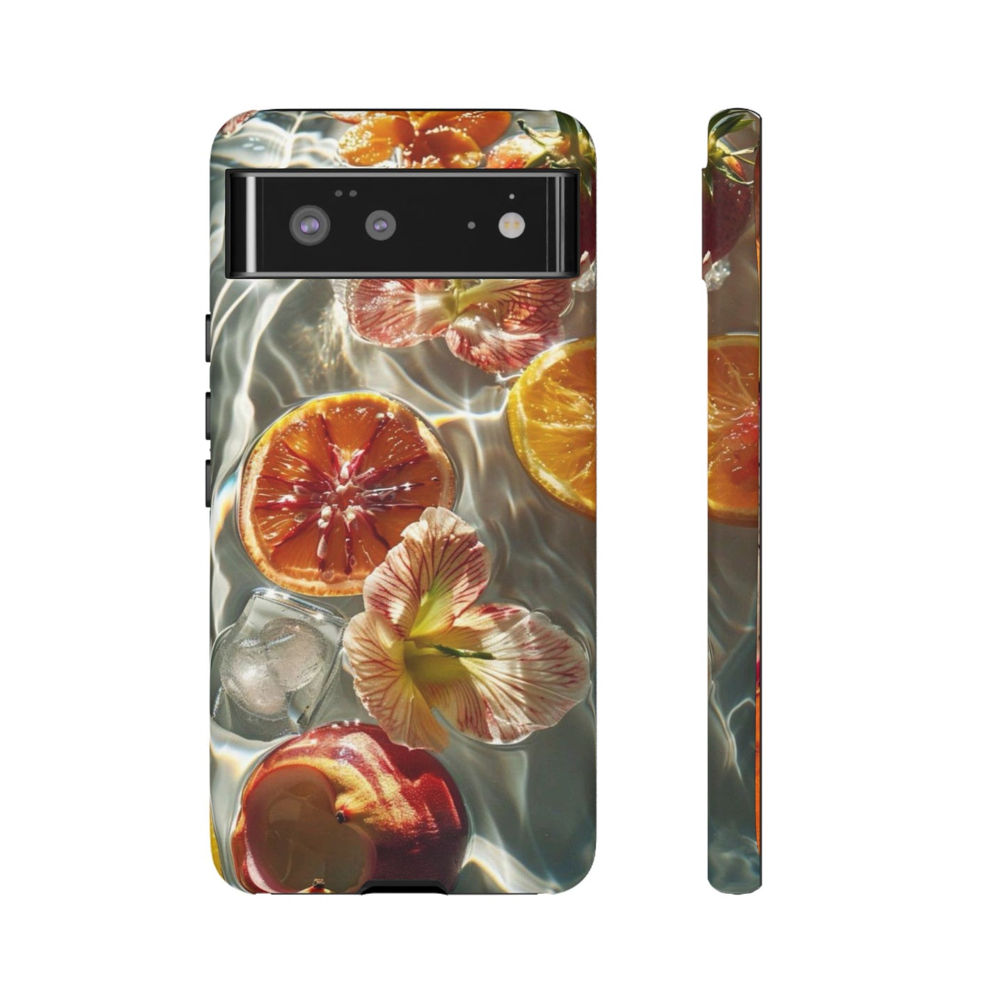 Citrus & Hibiscus Protective Phone Case – Summer Fruit Water Print Tough Case