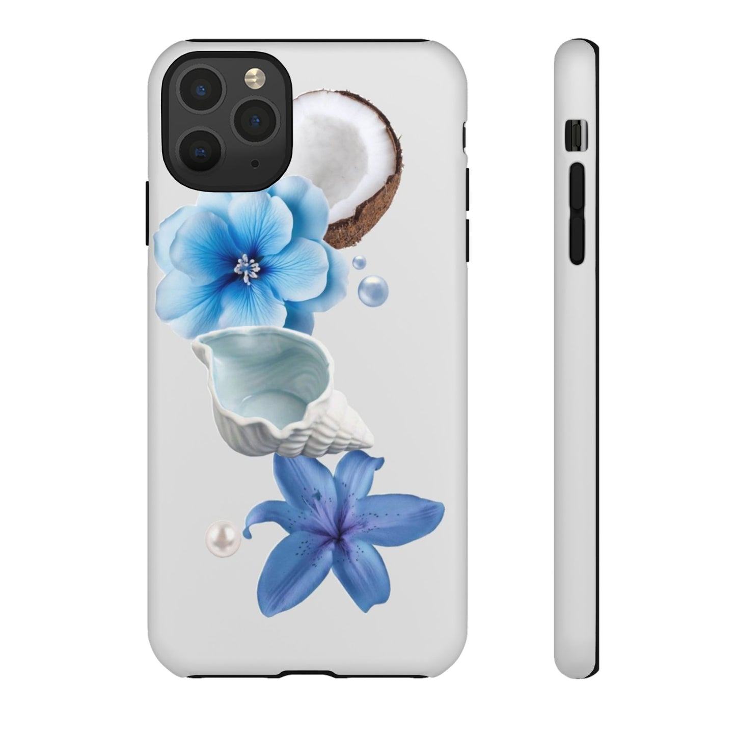 Tropical Blue Floral Phone Case — Coconut, Shell & Starfish Design