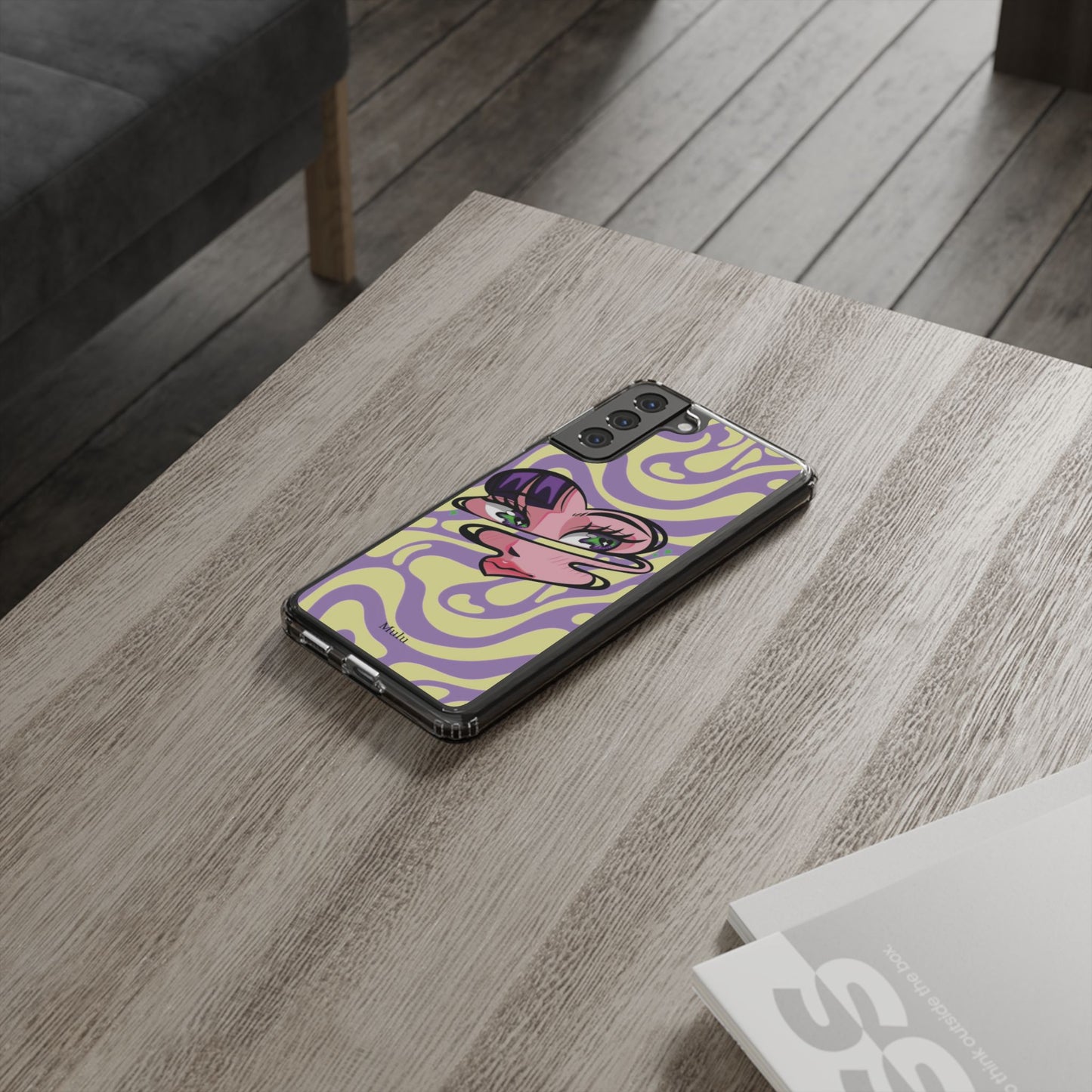 Clear Impact-Resistant Case — Retro Psychedelic Heart Face Design