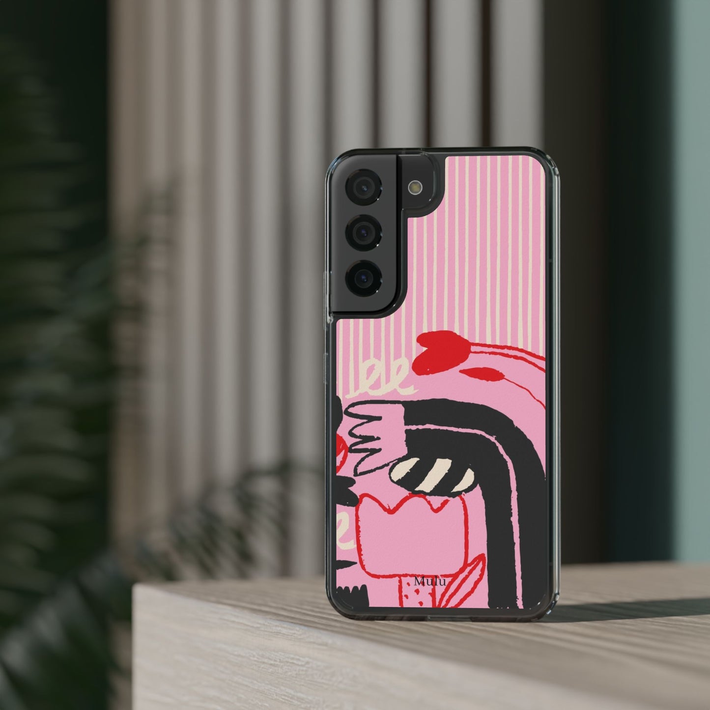 Clear Impact-Resistant Case — Pink Cute Heart Cartoon Design