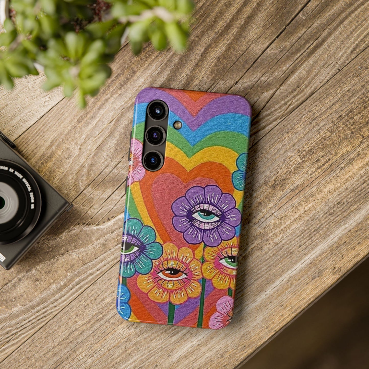 Psychedelic Eye Flower Tough Phone Case — Retro Rainbow Protective iPhone Cover