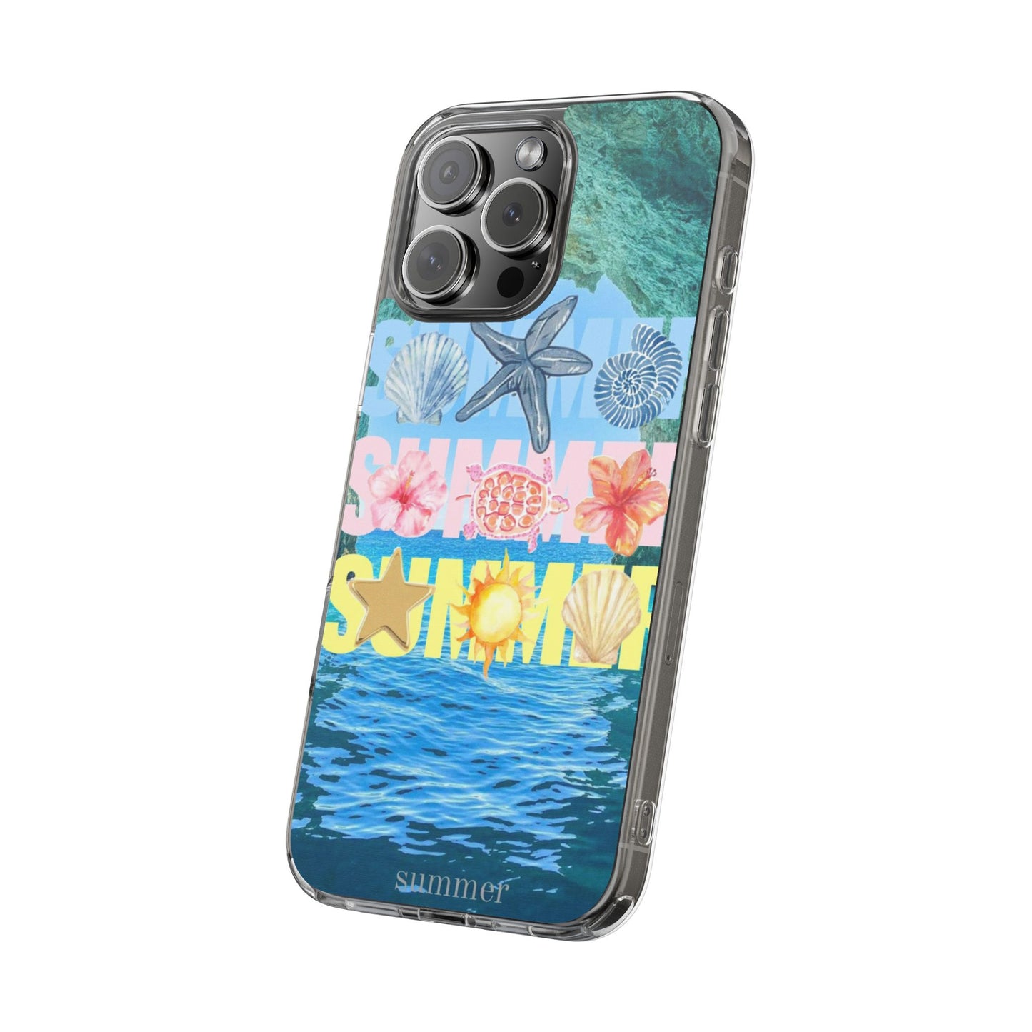 Clear Summer Beach Phone Case — Impact‑Resistant Tropical Design