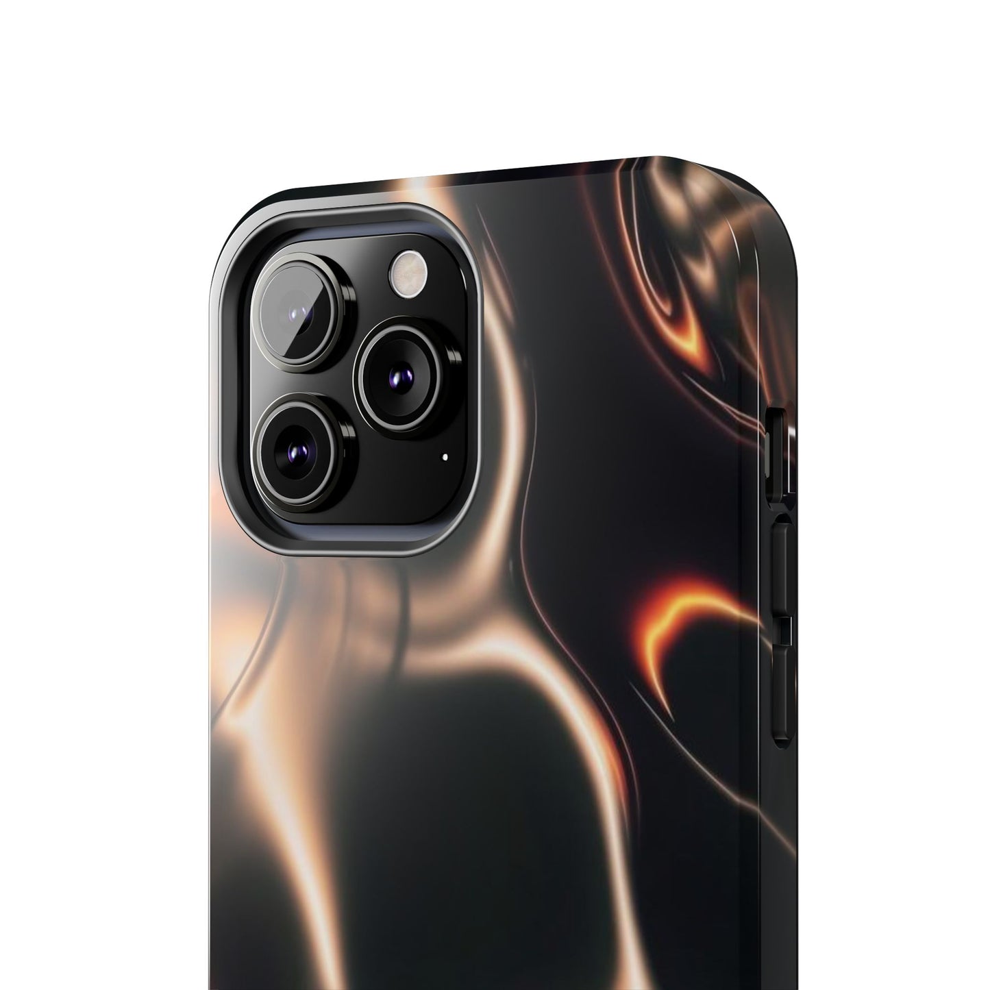 Abstract Liquid Glow Tough Phone Case — Black & Bronze Swirl Protective Cover