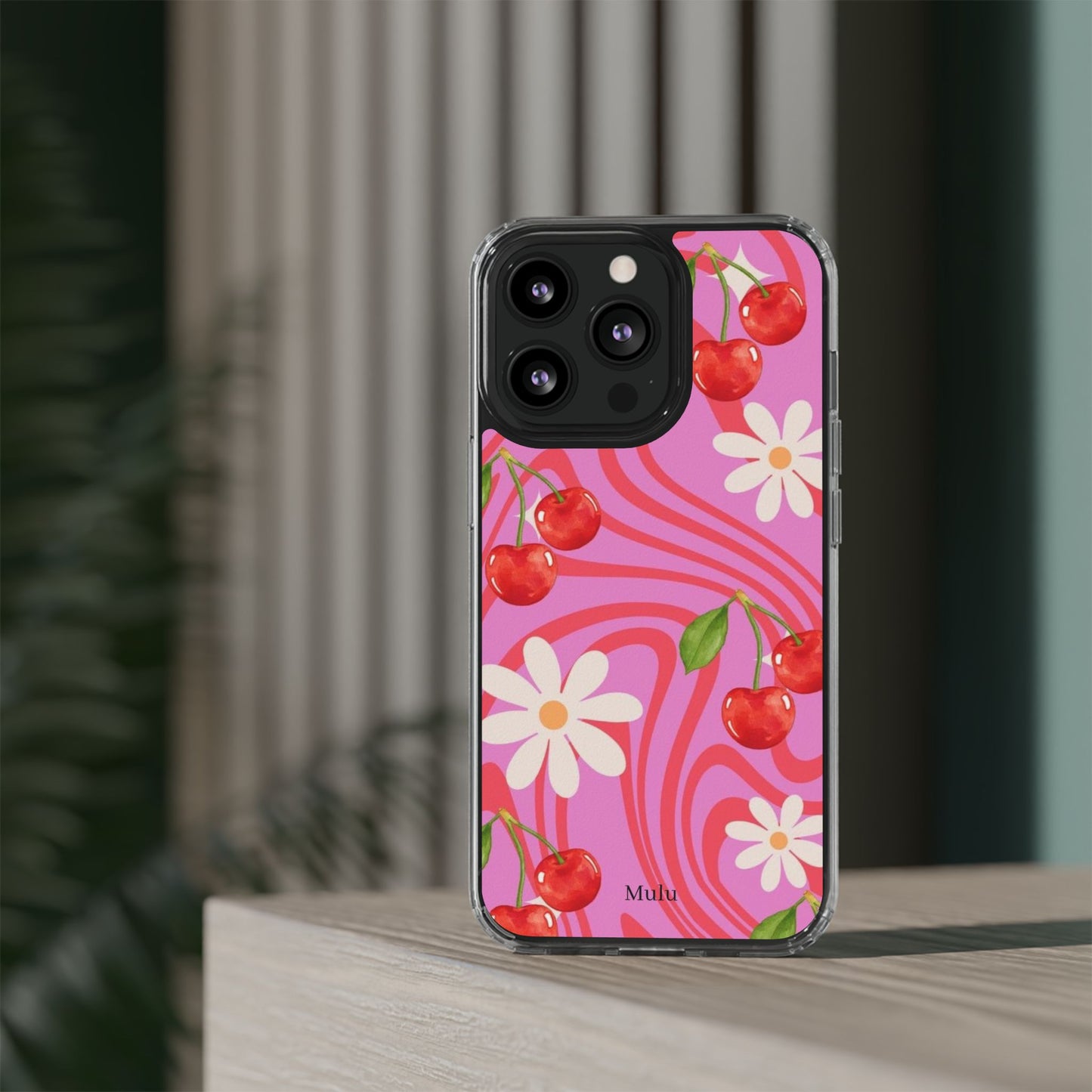 Clear Impact Phone Case — Retro Cherry & Daisy Floral Design