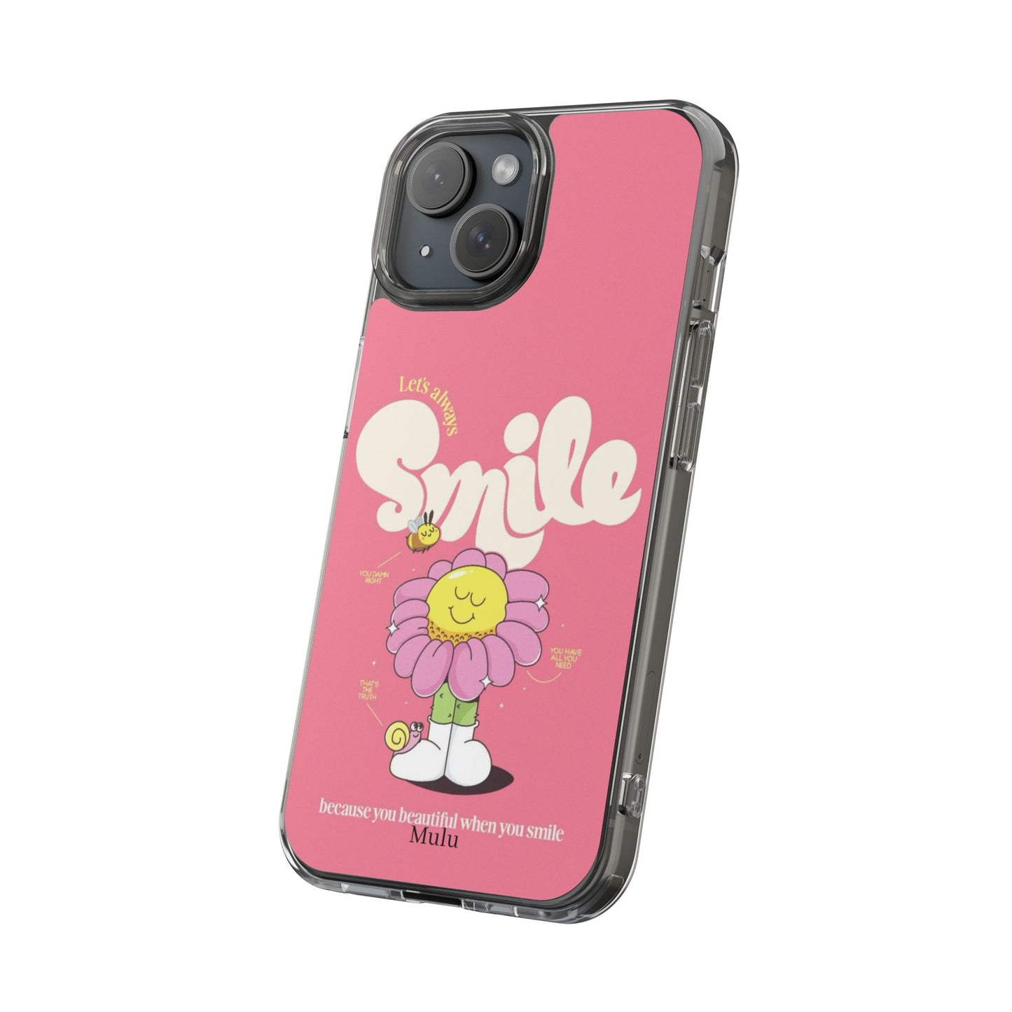 Clear Impact-Resistant Phone Case — Pink 'Smile' Flower Design