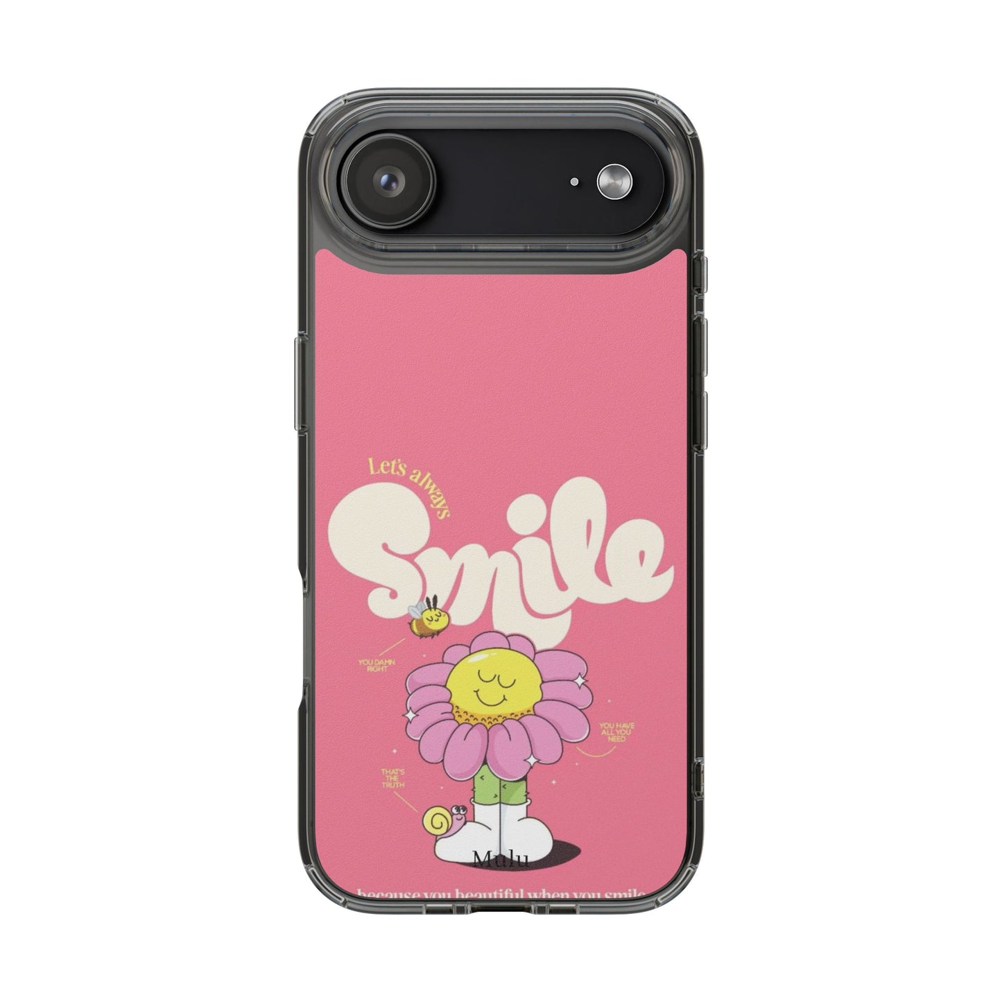 Clear Impact-Resistant Phone Case — Pink 'Smile' Flower Design