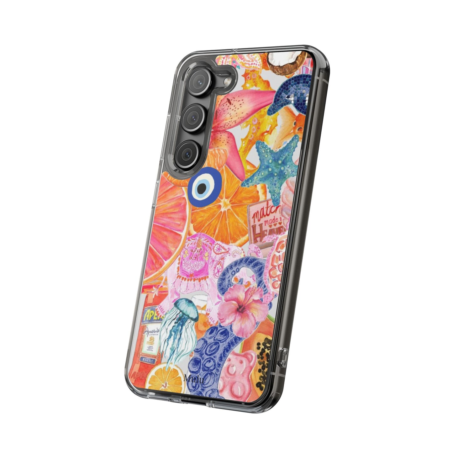 Clear Impact-Resistant Phone Case — Colorful Tropical Collage Design