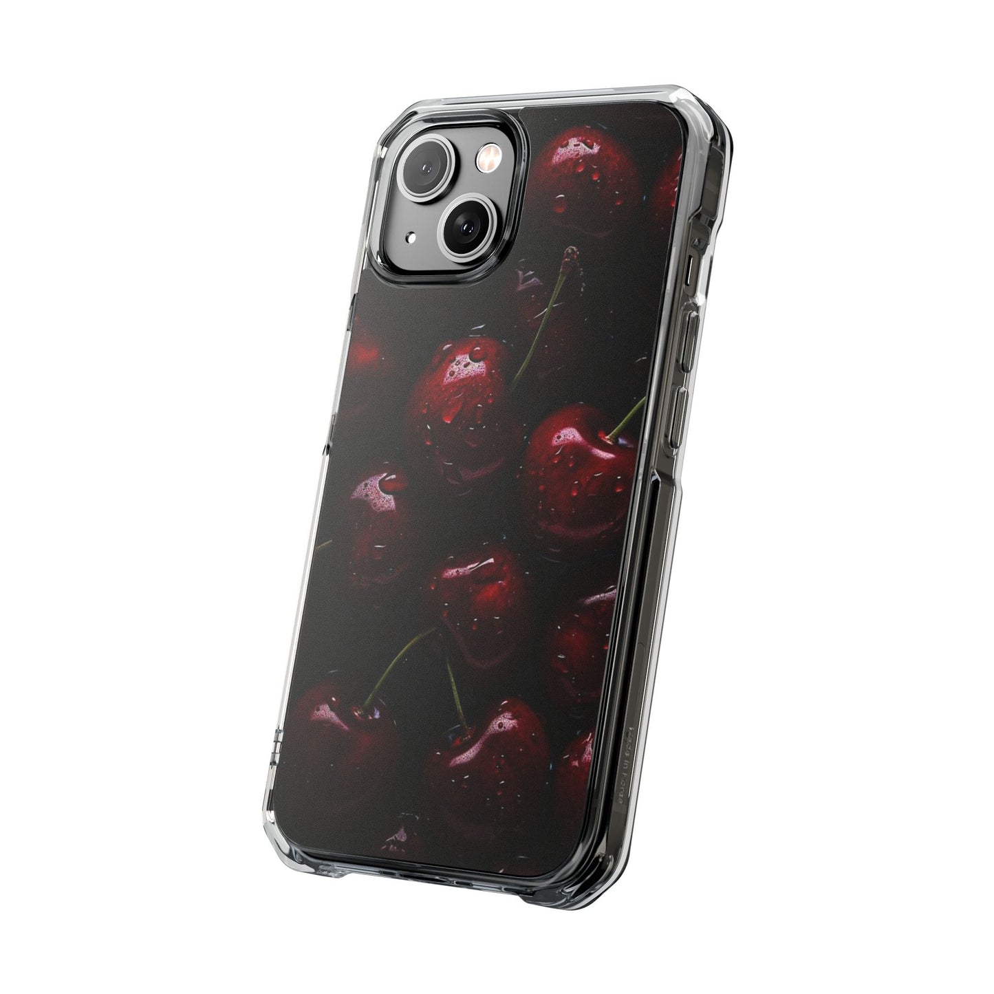 Cherry Pattern Clear Magnetic Phone Case — Dark Red Fruit Design