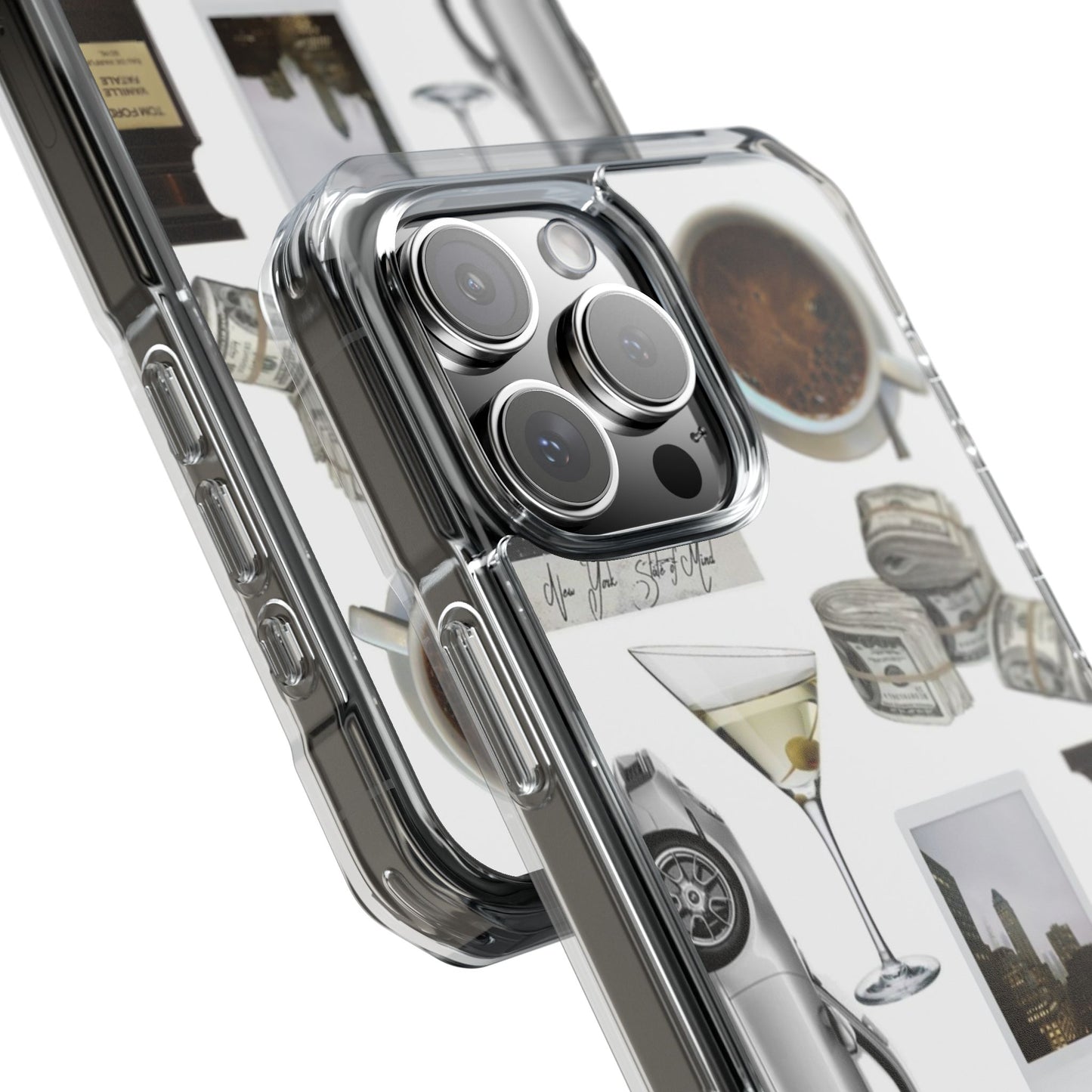 Clear Impact Phone Case — Luxe Collage (Leopard, Martini, Coffee & Vintage Car)