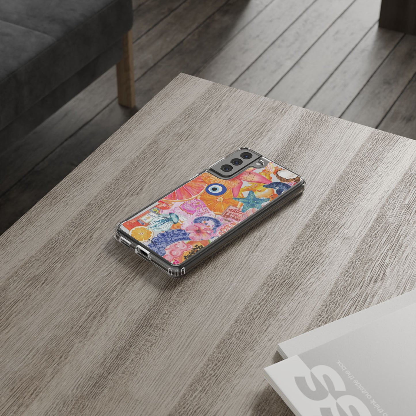 Clear Impact-Resistant Phone Case — Colorful Tropical Collage Design