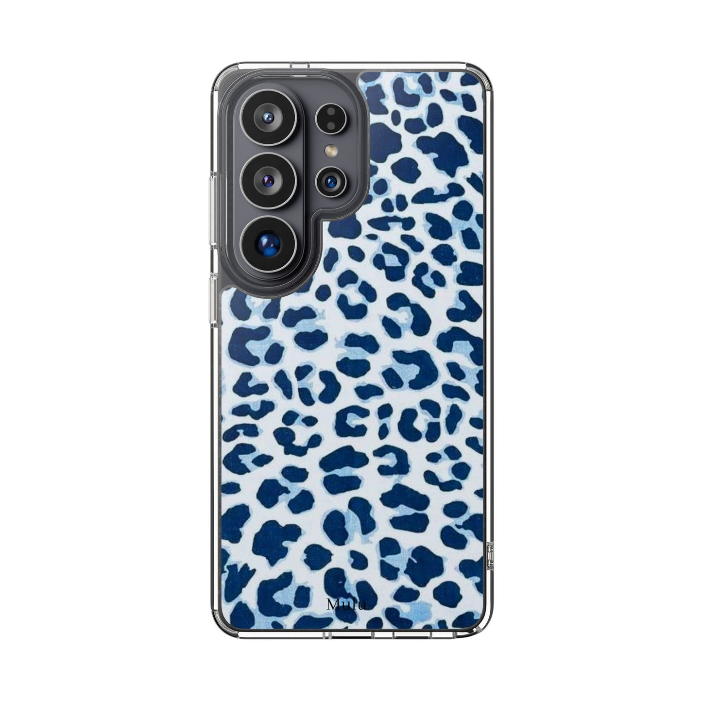 Clear Impact-Resistant Phone Case — Blue Watercolor Leopard Print