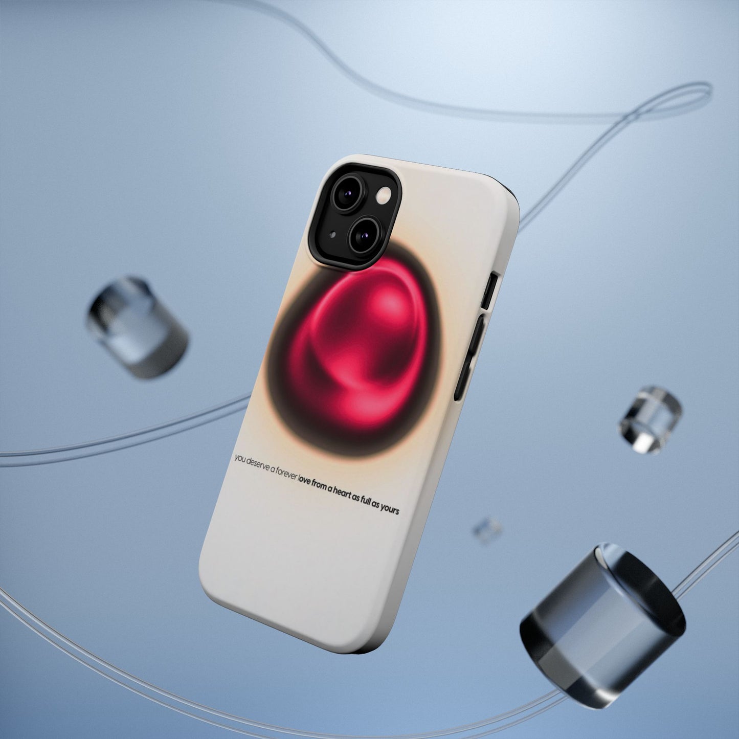 Protective Phone Case — Red Pearl Heart Design with 'You deserve a forever love' Text