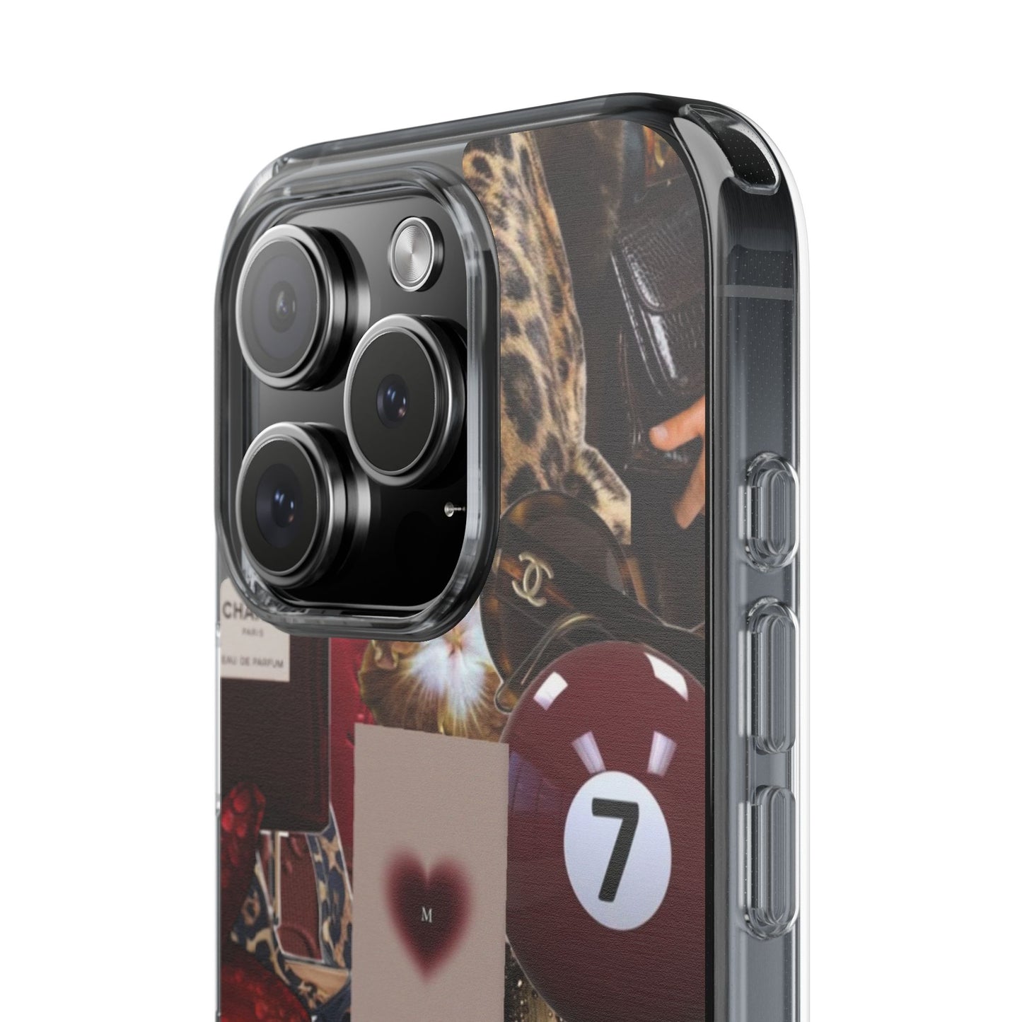 Clear Impact-Resistant Phone Case — Retro Cherry Collage Design