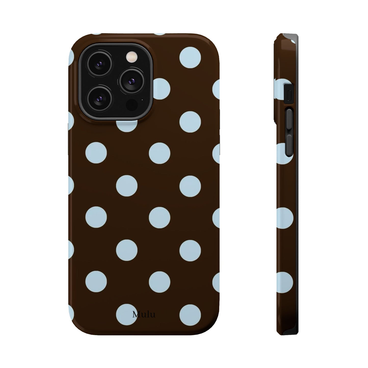 Polka Dot Magnetic Phone Case — Brown with Light Blue Dots, Impact-Resistant