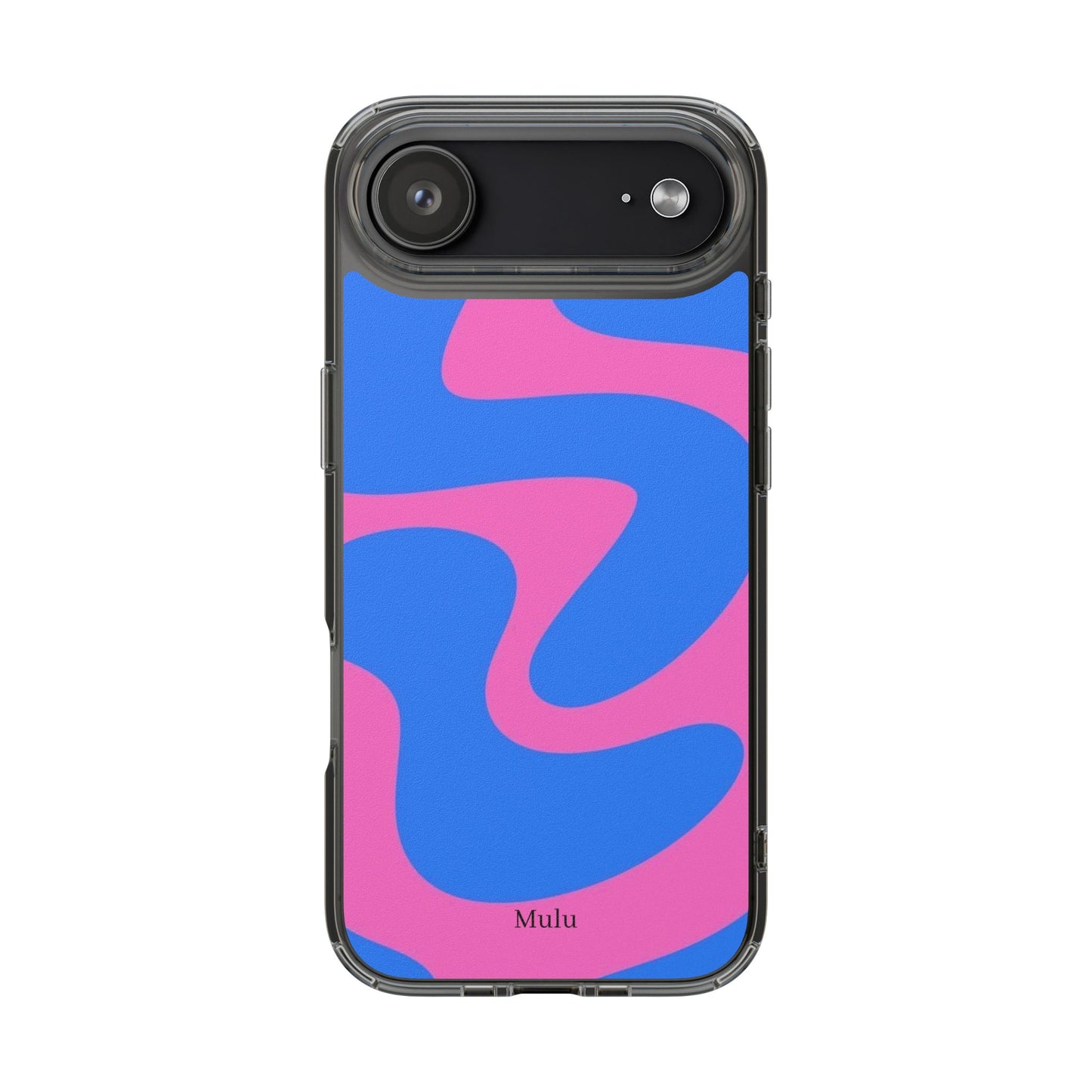 Clear Impact-Resistant Phone Case — Retro Blue & Pink Abstract Swirl