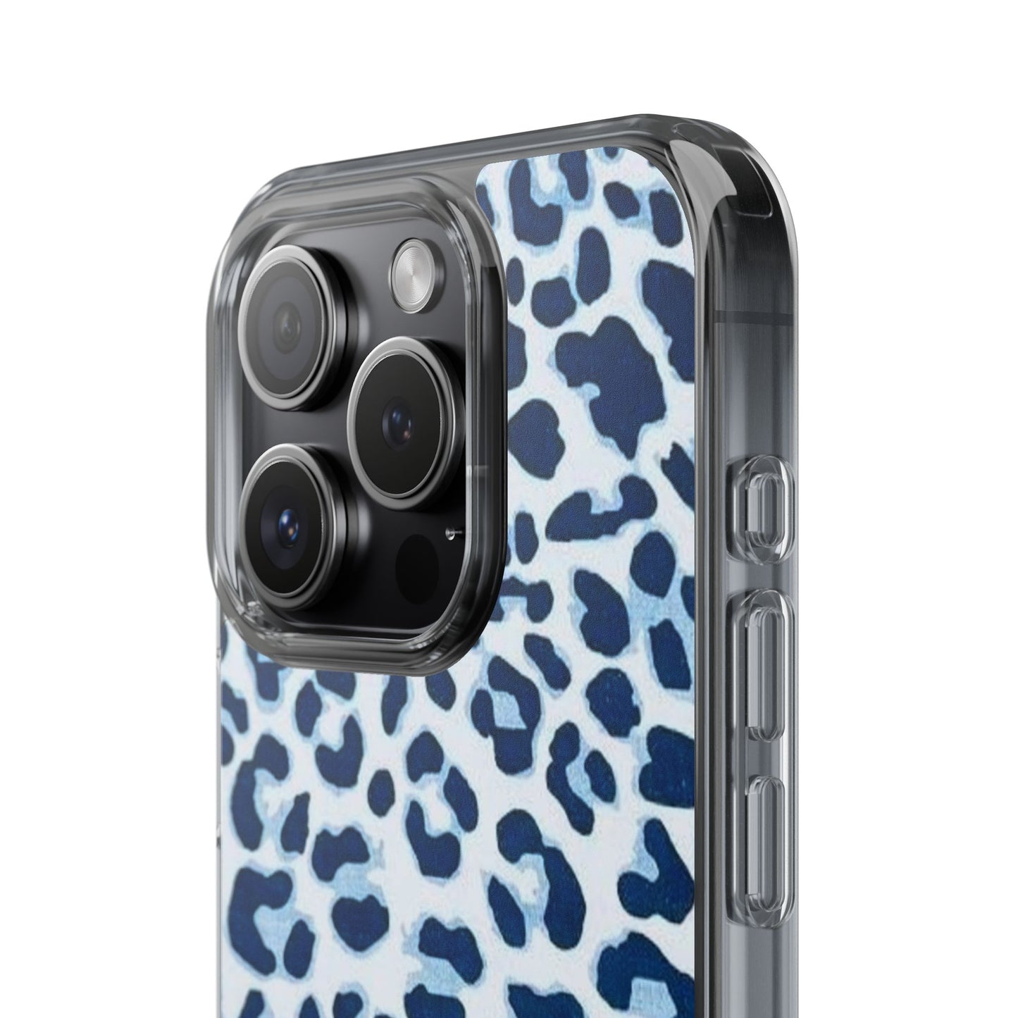 Clear Impact-Resistant Phone Case — Blue Watercolor Leopard Print