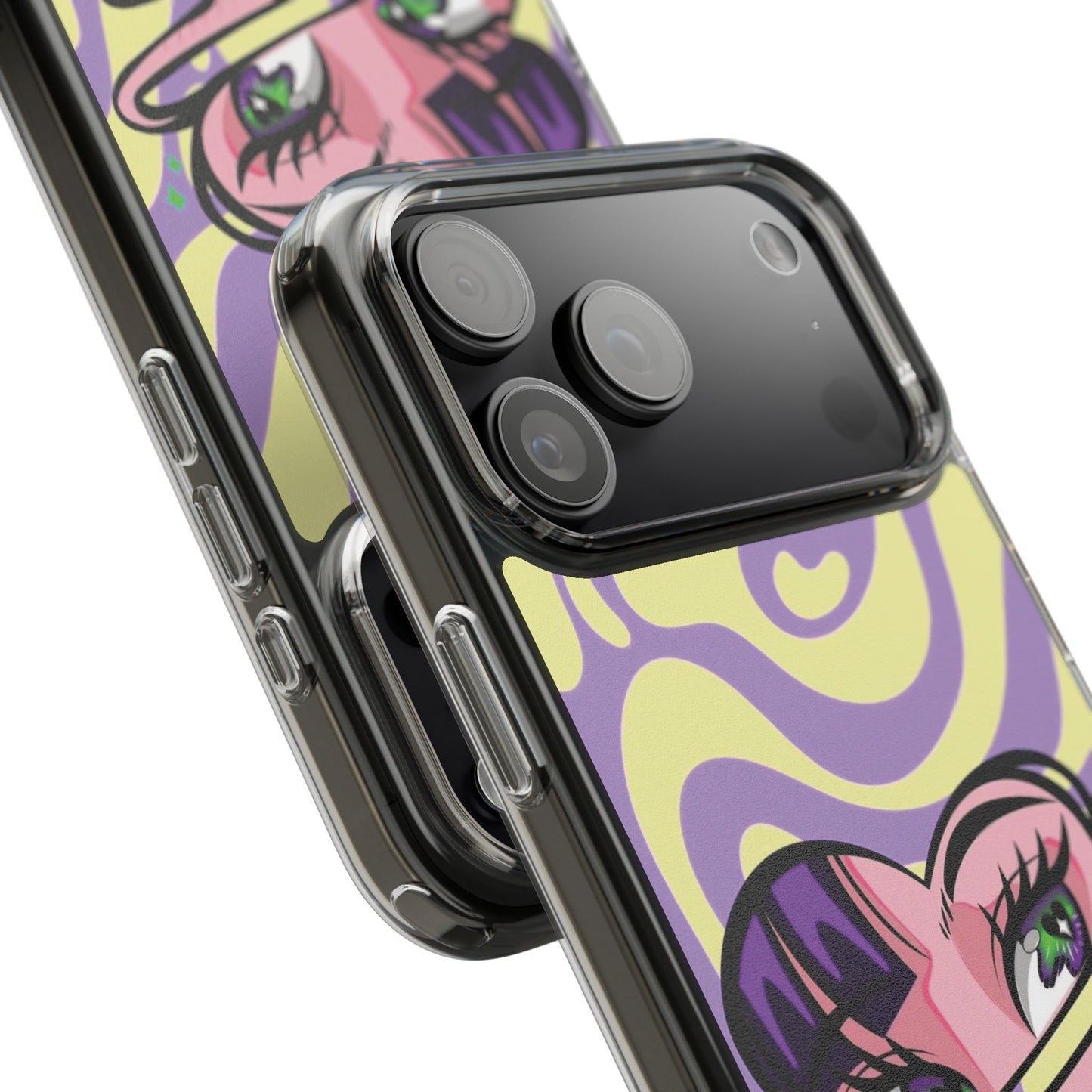 Clear Impact-Resistant Case — Retro Psychedelic Heart Face Design