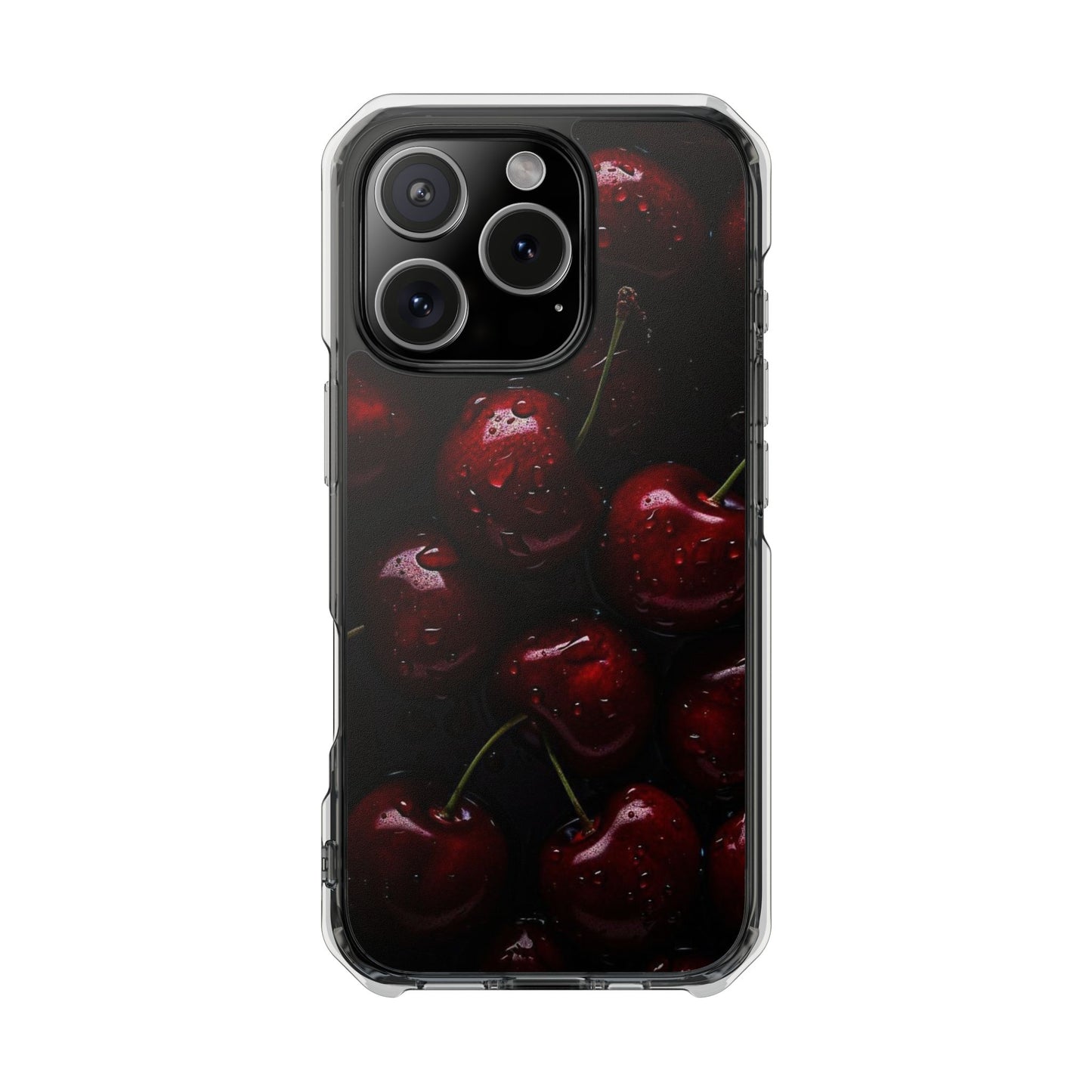 Cherry Pattern Clear Magnetic Phone Case — Dark Red Fruit Design