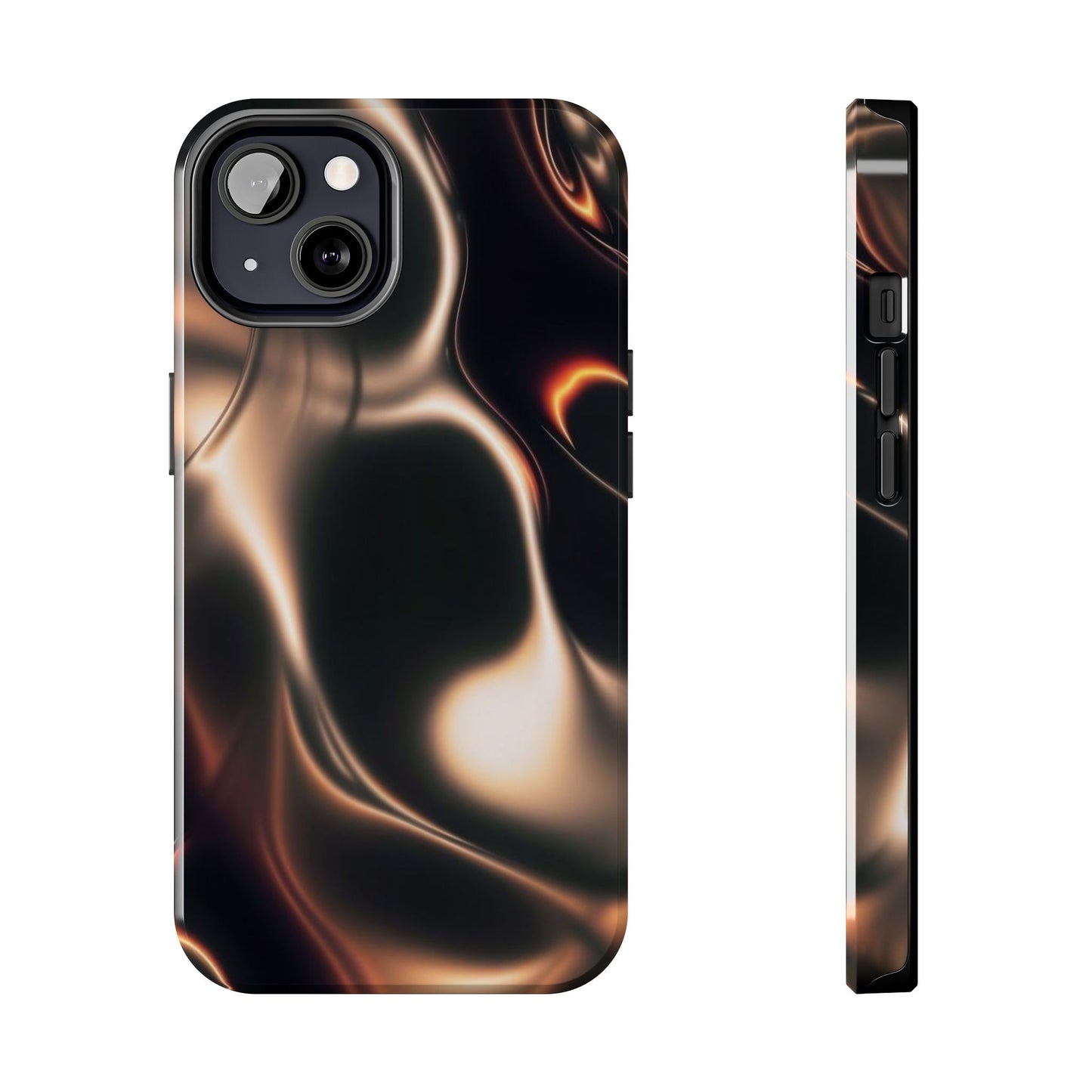 Abstract Liquid Glow Tough Phone Case — Black & Bronze Swirl Protective Cover