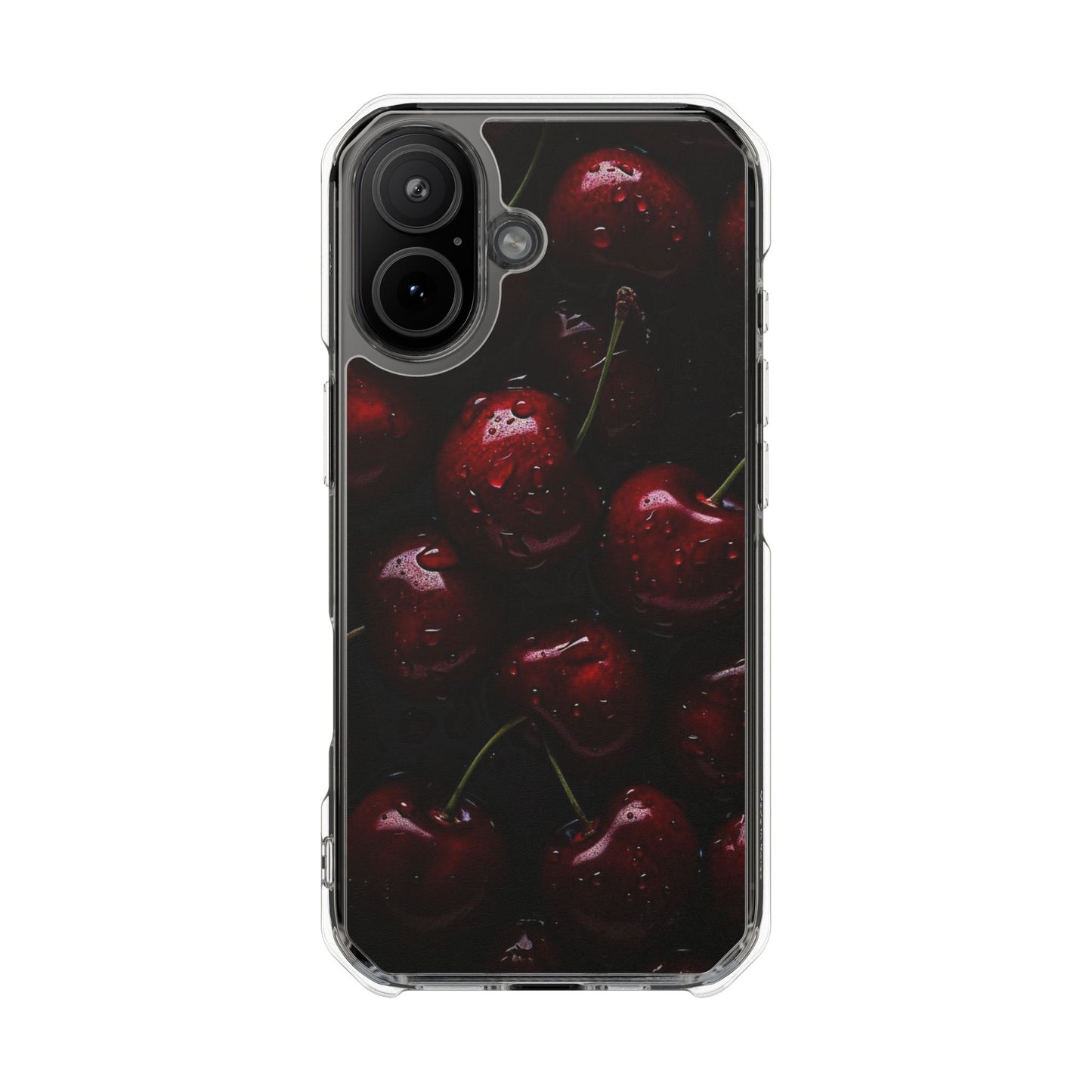 Cherry Pattern Clear Magnetic Phone Case — Dark Red Fruit Design