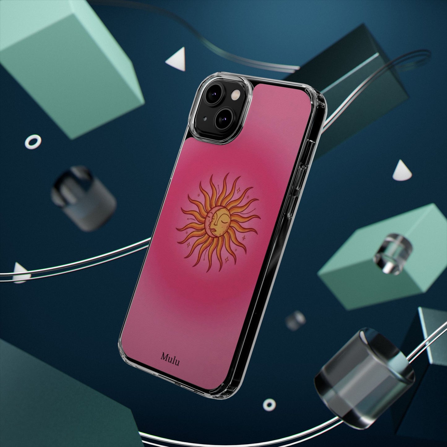 Pink Sun Phone Case — Radiant Sunburst Impact-Resistant Clear Case