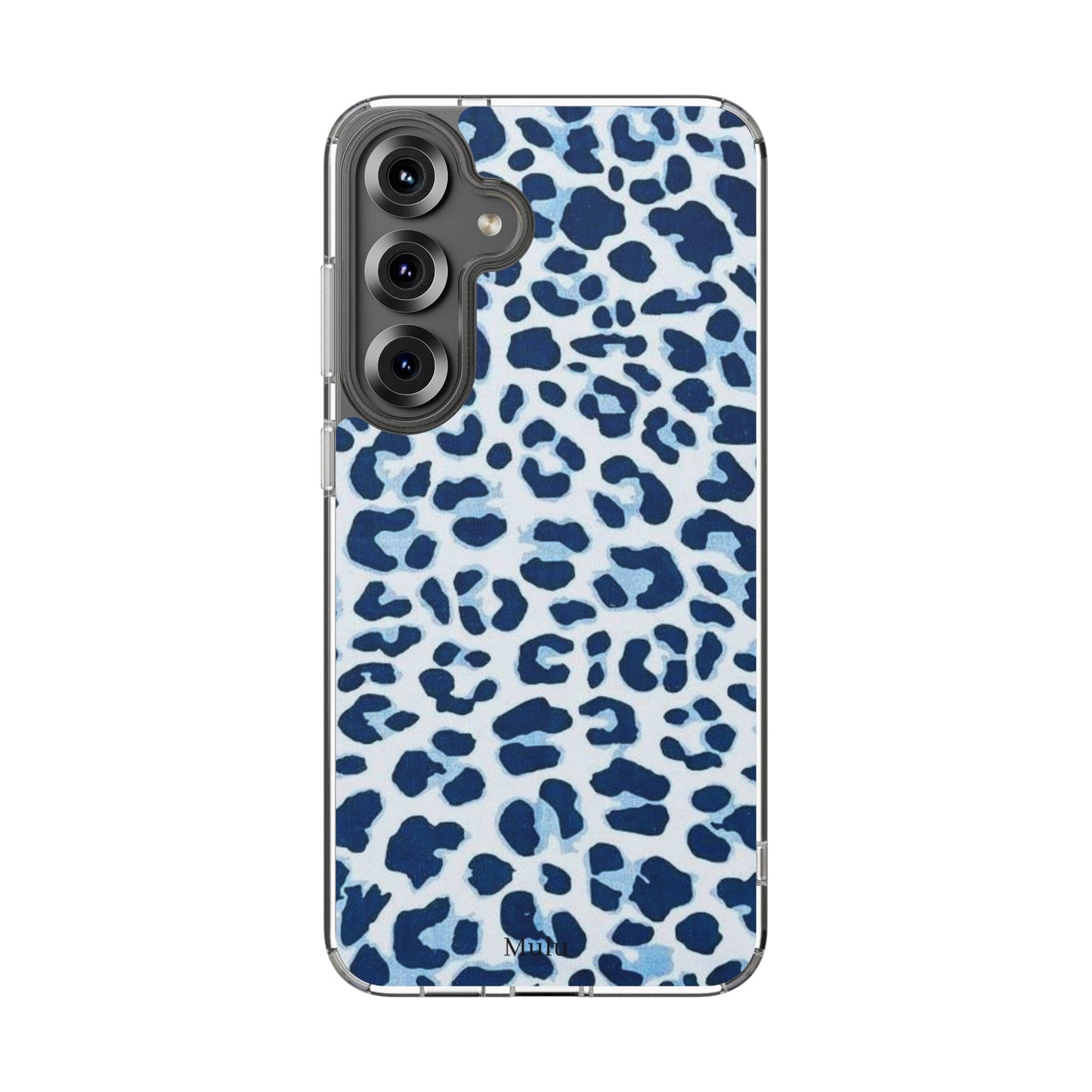 Clear Impact-Resistant Phone Case — Blue Watercolor Leopard Print