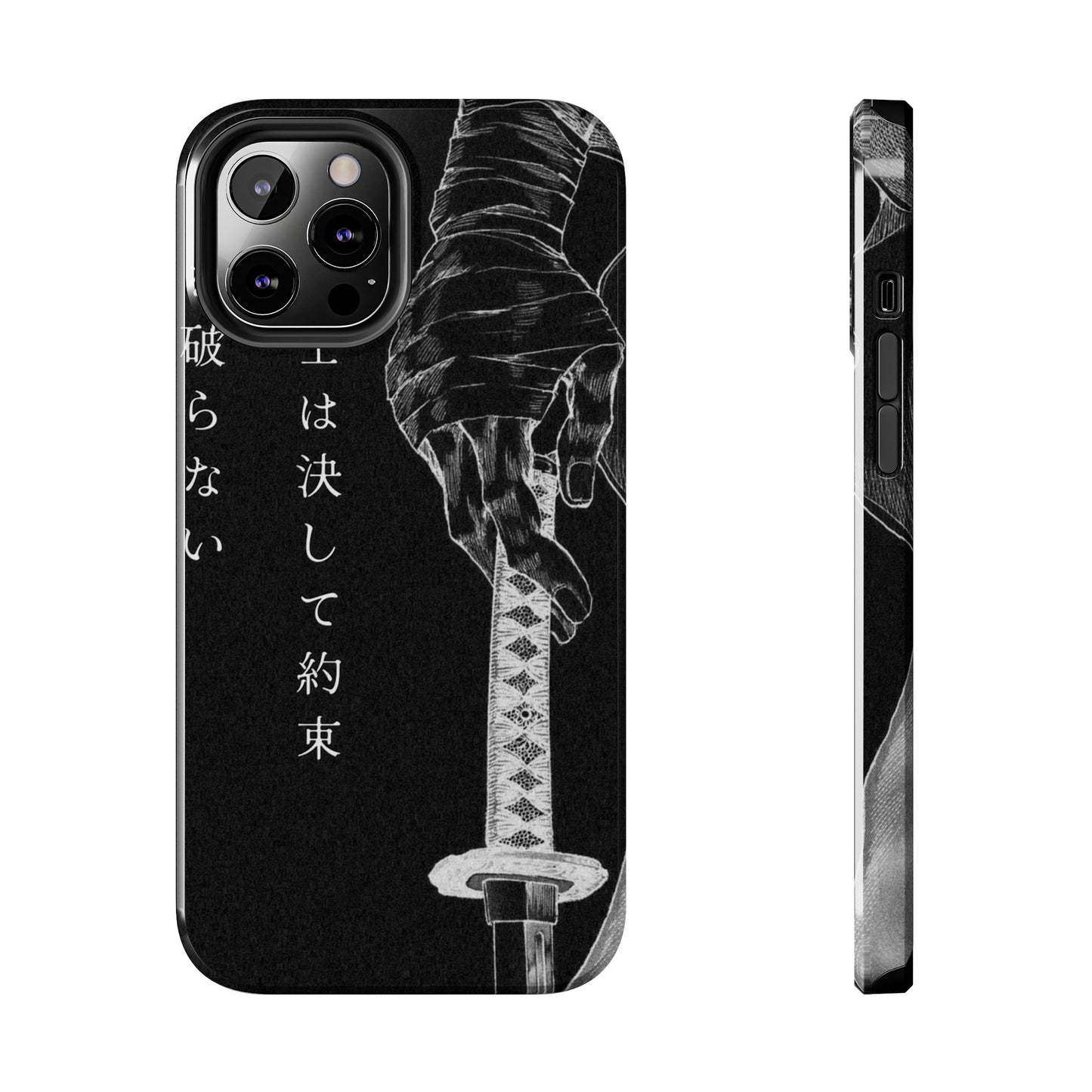 Samurai Vow Tough Phone Case — Black Katana Design with Japanese Text