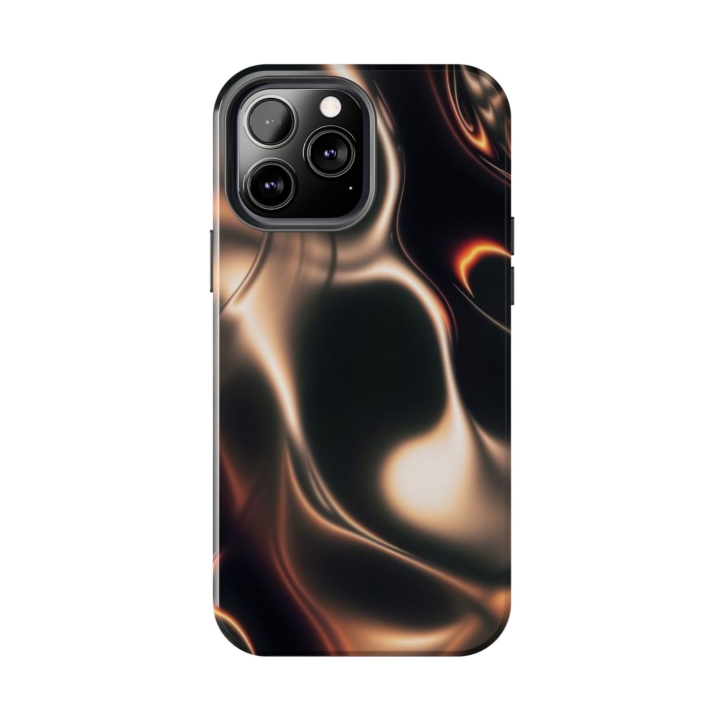 Abstract Liquid Glow Tough Phone Case — Black & Bronze Swirl Protective Cover