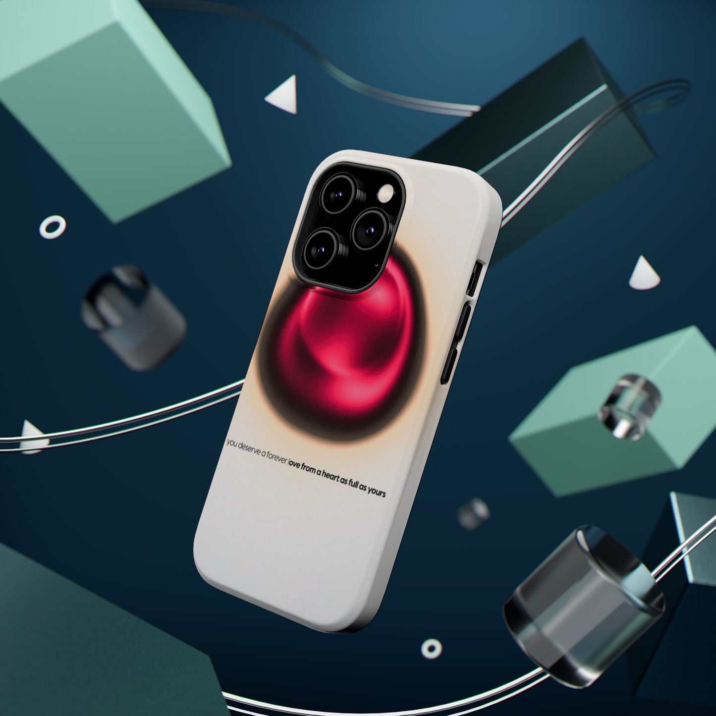 Protective Phone Case — Red Pearl Heart Design with 'You deserve a forever love' Text