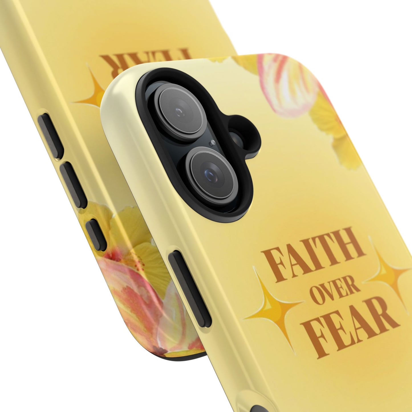 Faith Over Fear Tough Phone Case — Floral Yellow Protective Cover
