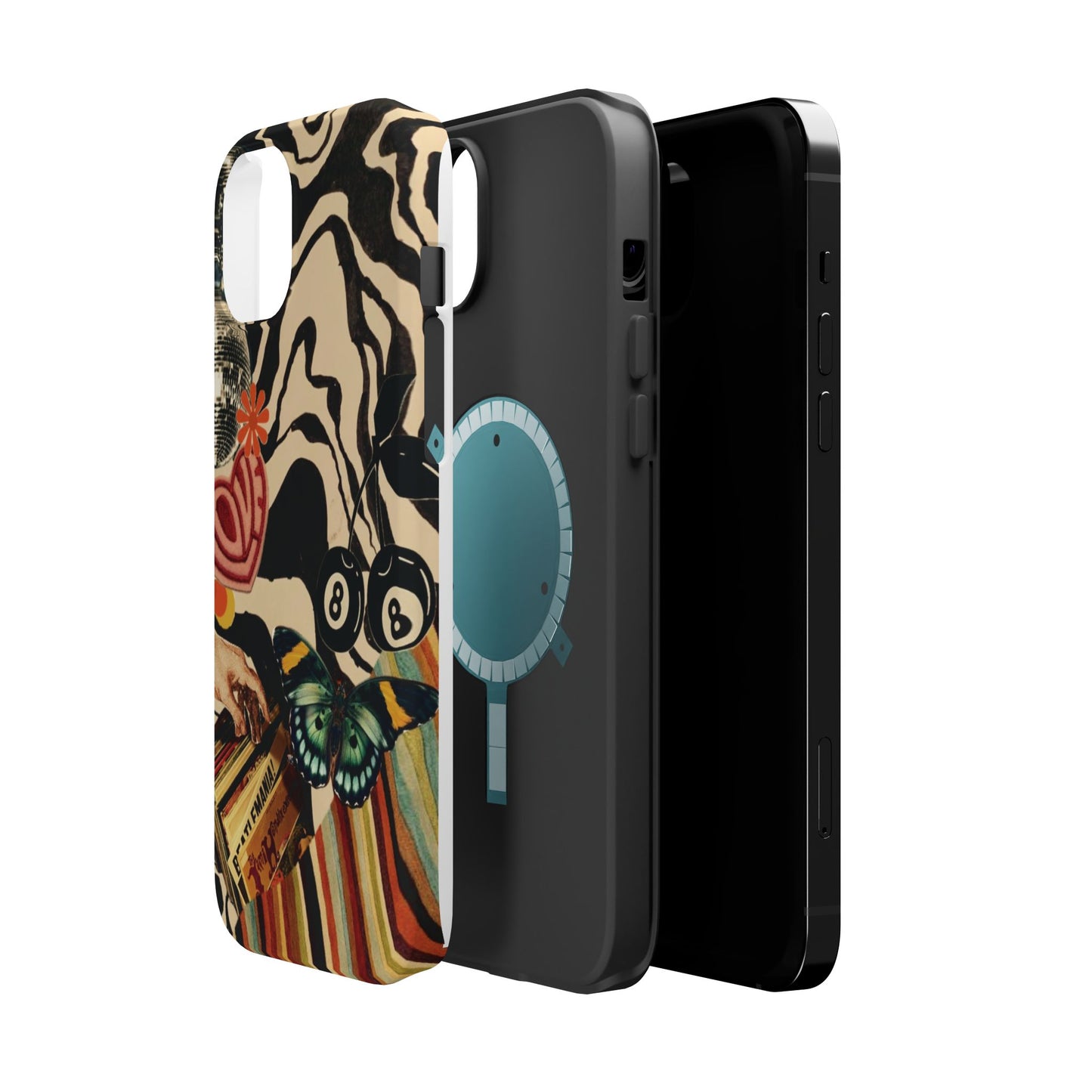 Phone Case — Retro Collage Magnetic Impact-Resistant Case with Butterfly & Zebra Print