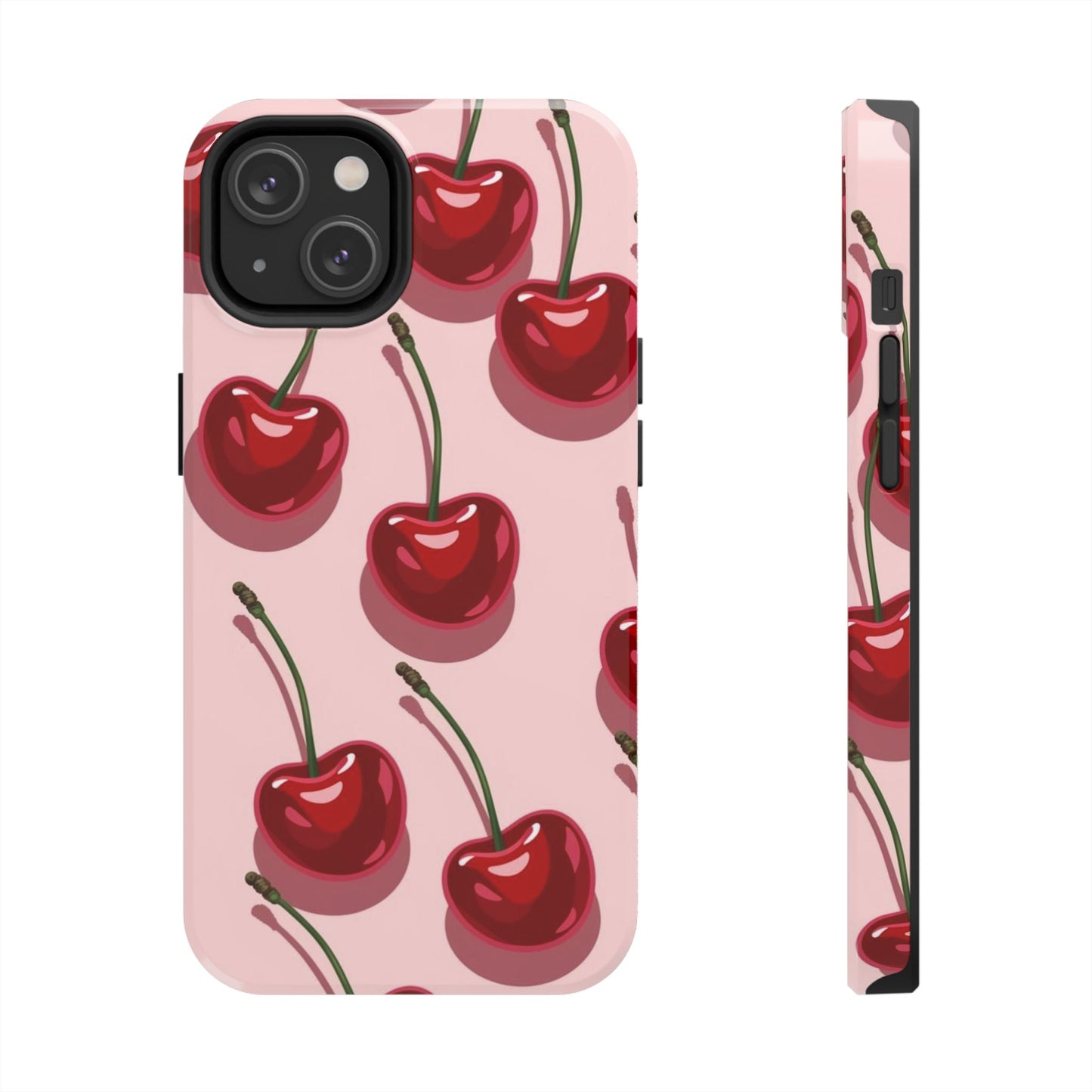 Cherry Pattern Tough Phone Case — Retro Pink Cherry Print Protective Phone Case