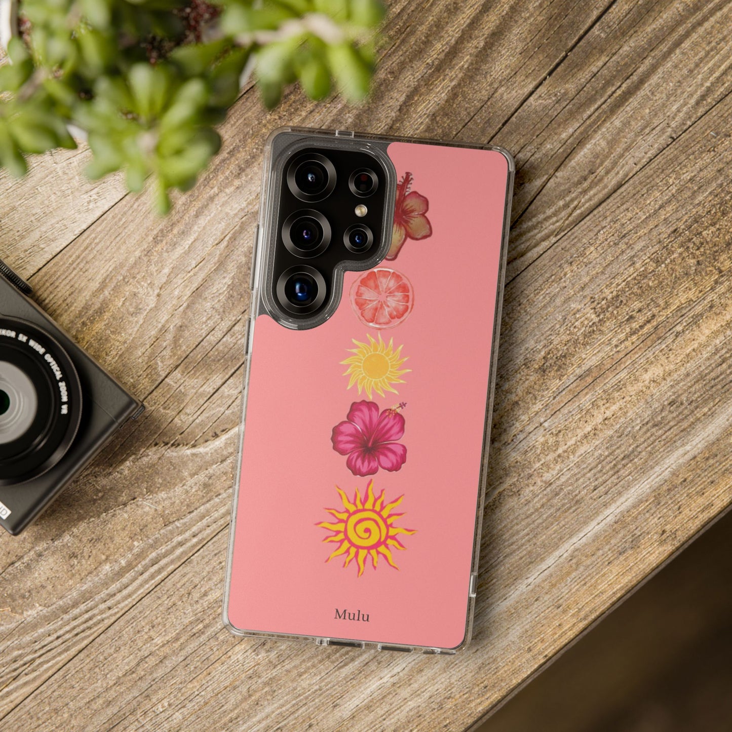 Clear Impact-Resistant Phone Case — Tropical Sun & Hibiscus Floral Design