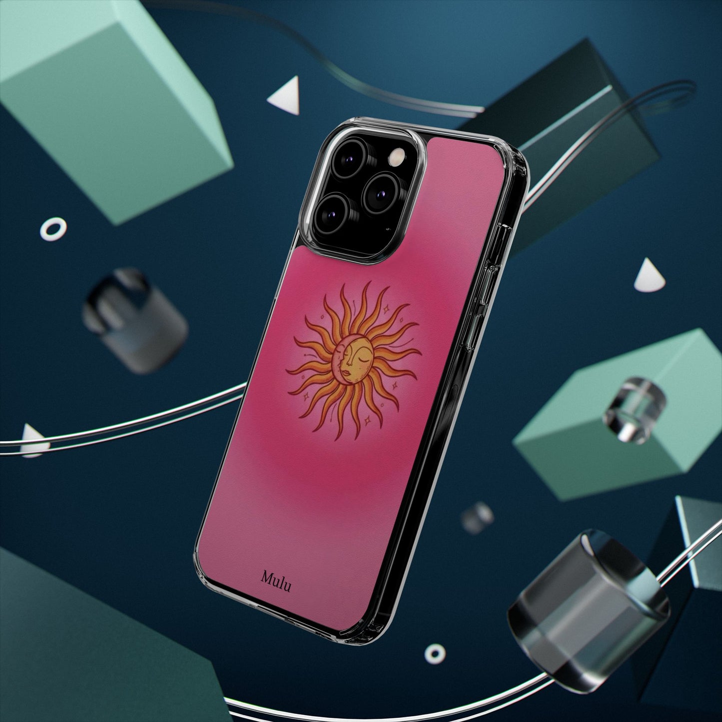 Pink Sun Phone Case — Radiant Sunburst Impact-Resistant Clear Case