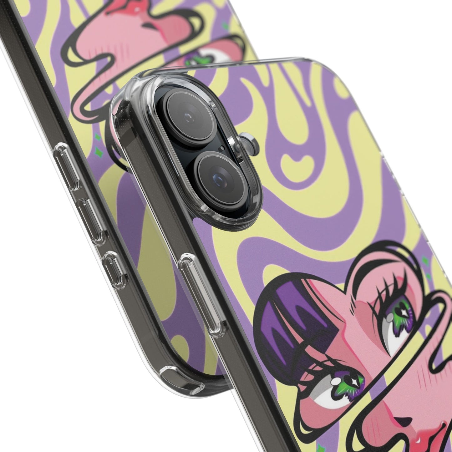 Clear Impact-Resistant Case — Retro Psychedelic Heart Face Design