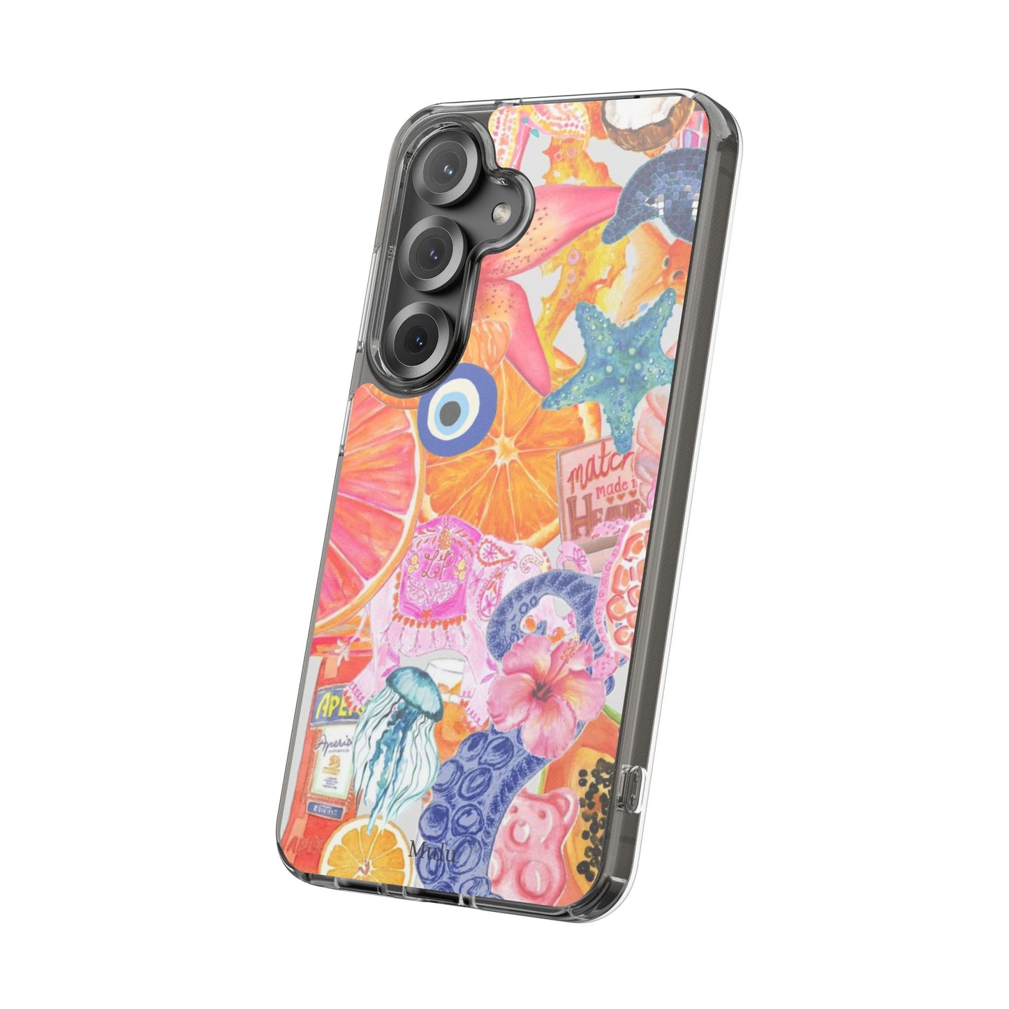 Clear Impact-Resistant Phone Case — Colorful Tropical Collage Design