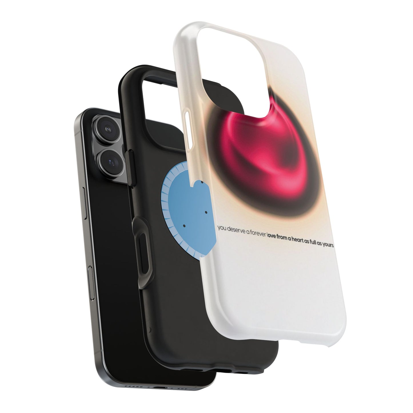 Protective Phone Case — Red Pearl Heart Design with 'You deserve a forever love' Text