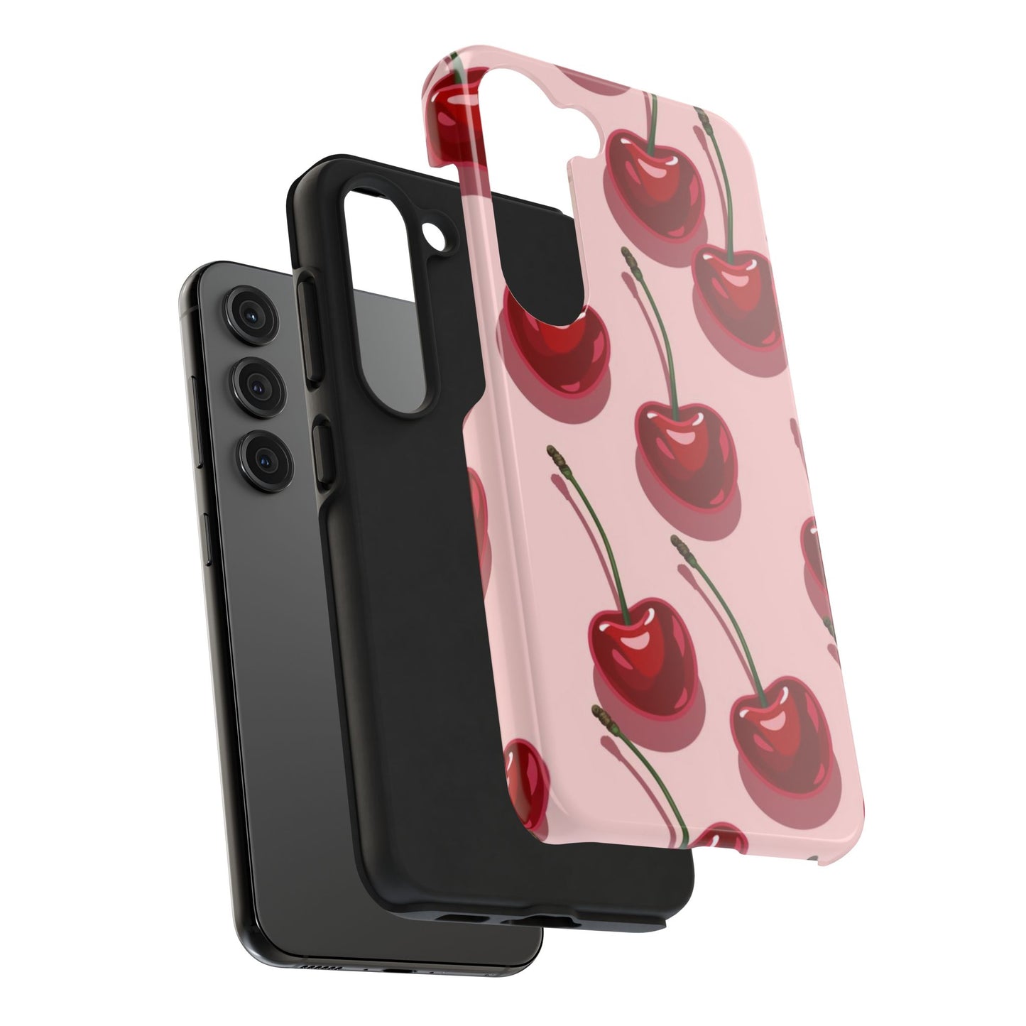 Cherry Pattern Tough Phone Case — Retro Pink Cherry Print Protective Phone Case